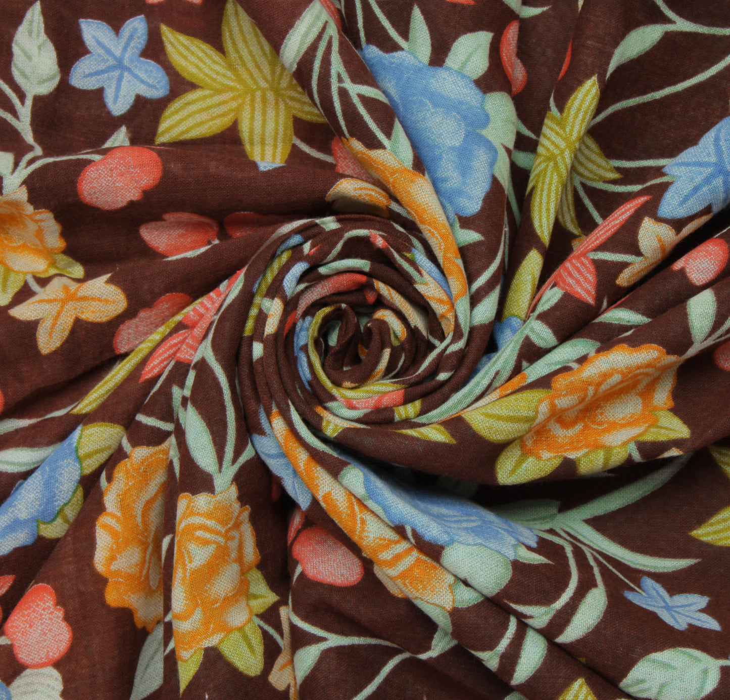 Sushila Vintage Brown Saree 100% Pure Cotton Printed Floral Soft Craft Fabric