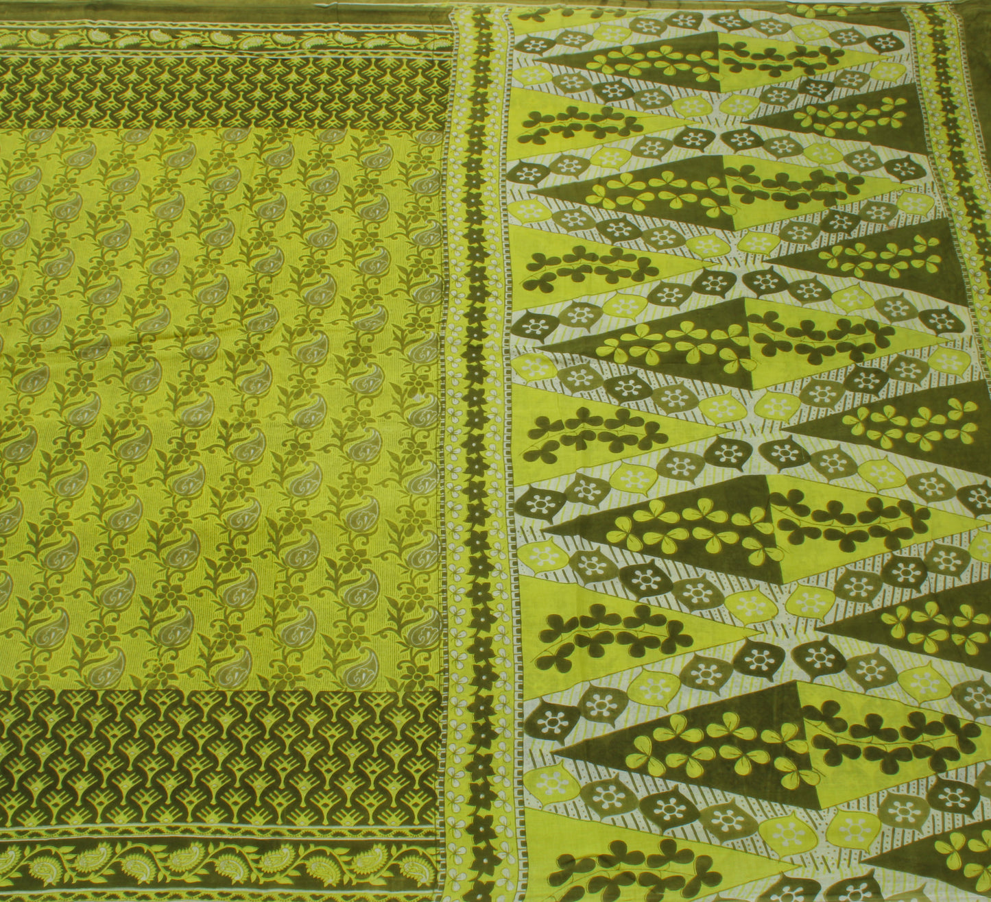 Sushila Vintage Green Saree 100% Pure Cotton Printed Floral Soft Craft Fabric