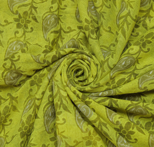 Sushila Vintage Green Saree 100% Pure Cotton Printed Floral Soft Craft Fabric