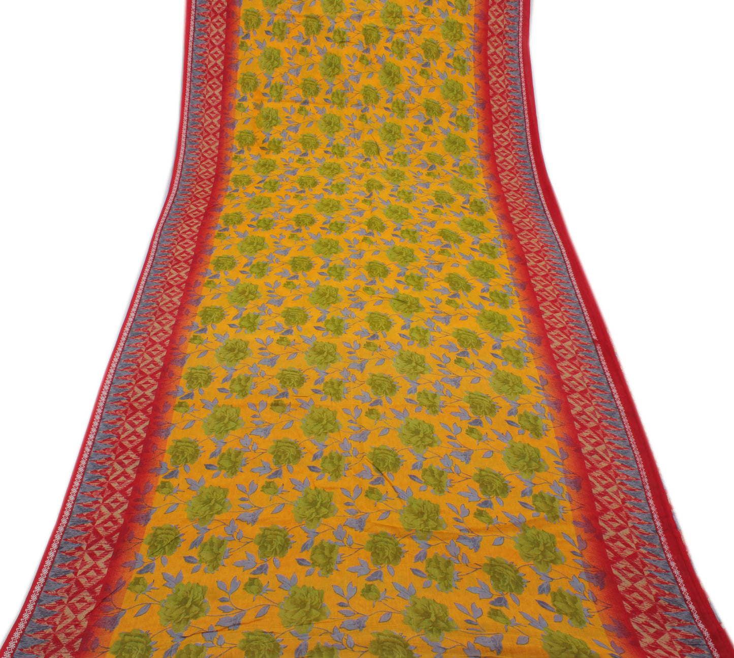 Sushila Vintage Yellow Saree 100% Pure Cotton Printed Floral Soft Craft Fabric