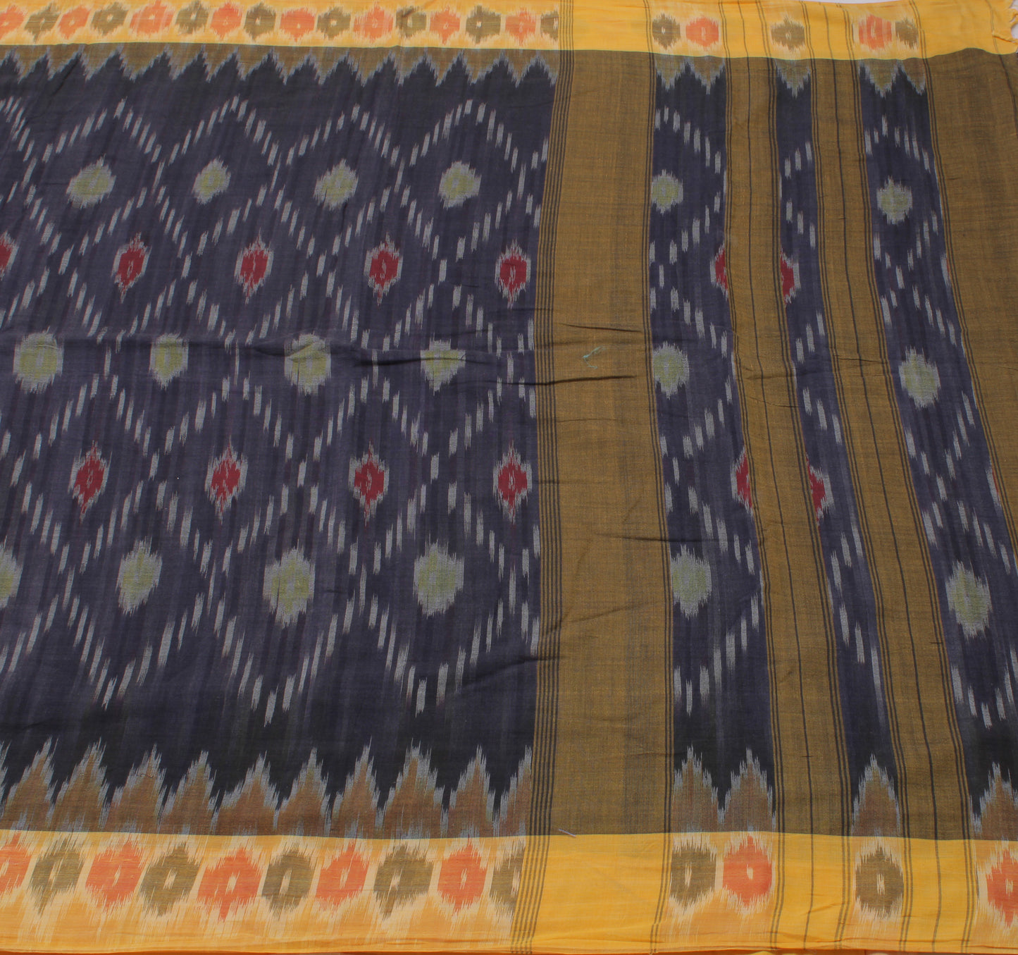 Sushila Vintage Blue Saree 100% Pure Cotton Hand Woven Ikkat Patola Craft Fabric