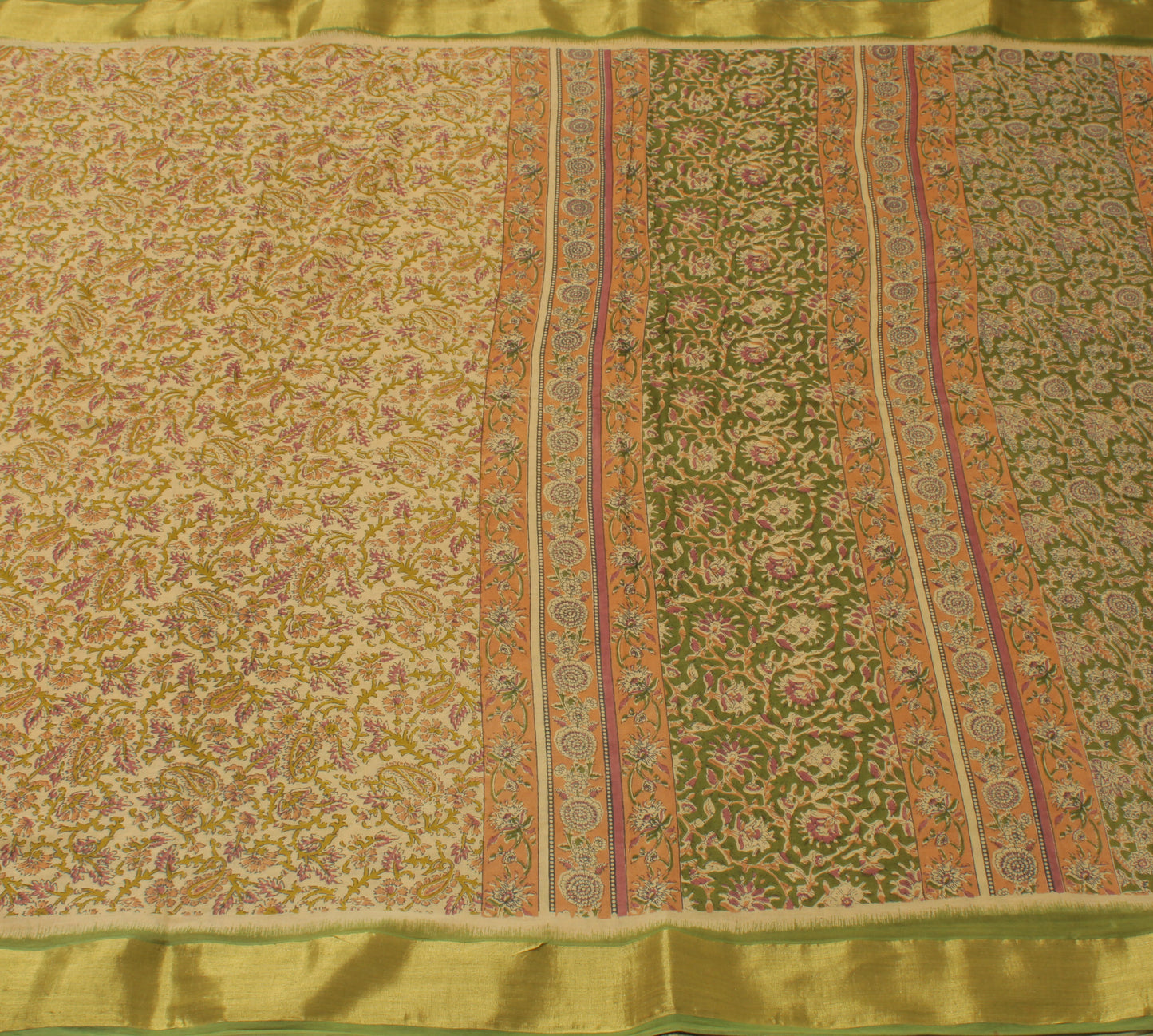 Sushila Vintage Cream Saree 100% Pure Cotton Printed Floral Soft Craft Fabric