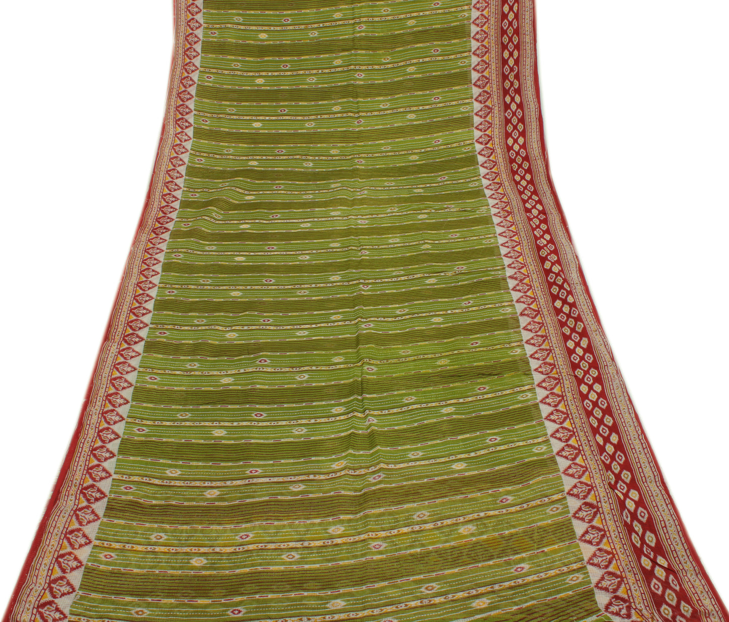 Sushila Vintage Green Indian Saree 100% Pure Cotton Printed Soft Craft Fabric