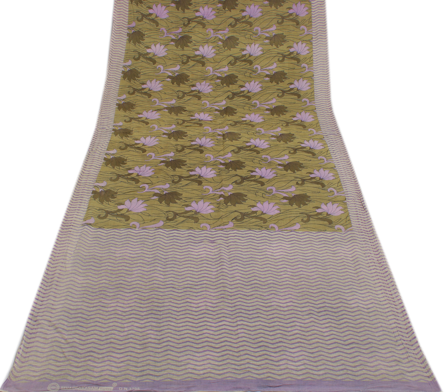 Sushila Vintage Green Saree 100% Pure Cotton Printed Floral Soft Craft Fabric