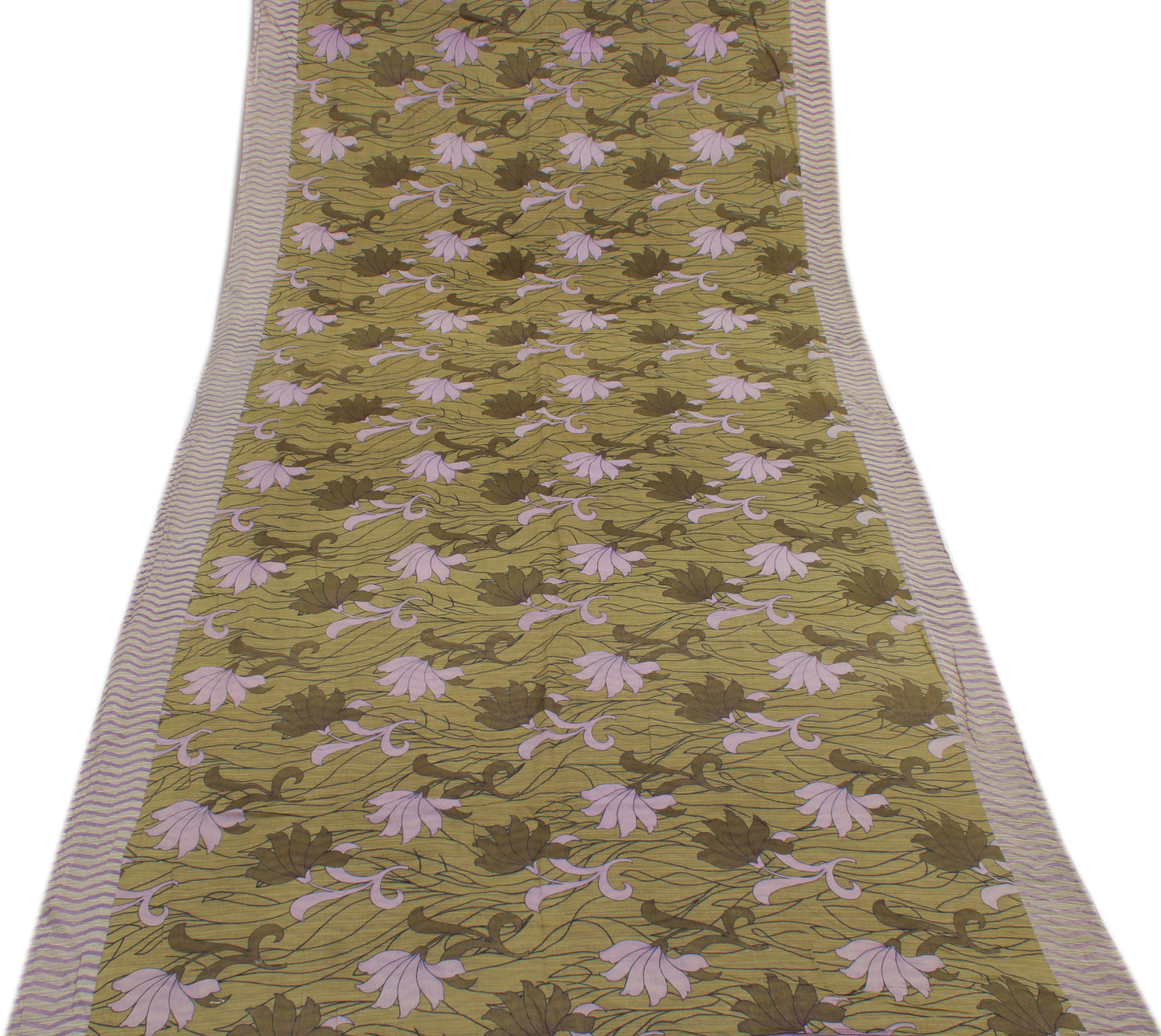 Sushila Vintage Green Saree 100% Pure Cotton Printed Floral Soft Craft Fabric