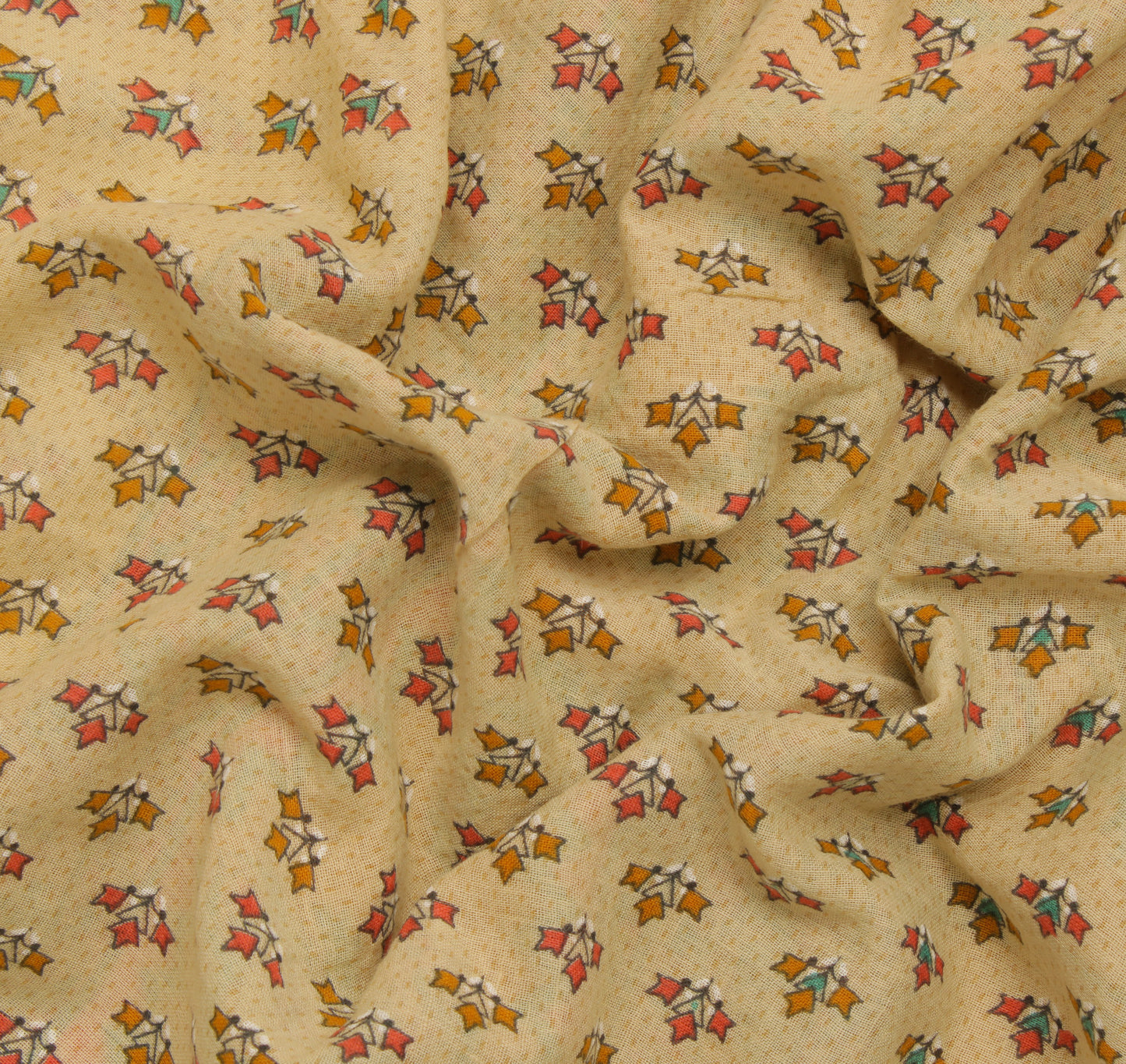 Sushila Vintage Cream Saree 100% Pure Cotton Printed Floral Soft Craft Fabric