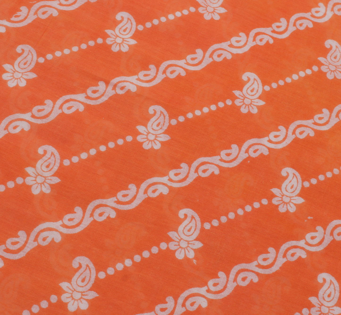 Sushila Vintage Orange Saree 100% Pure Cotton Printed Floral Soft Craft Fabric