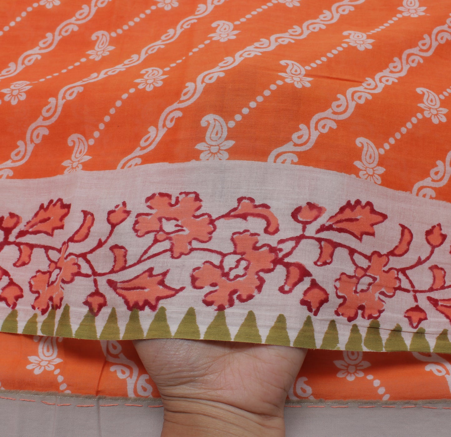 Sushila Vintage Orange Saree 100% Pure Cotton Printed Floral Soft Craft Fabric