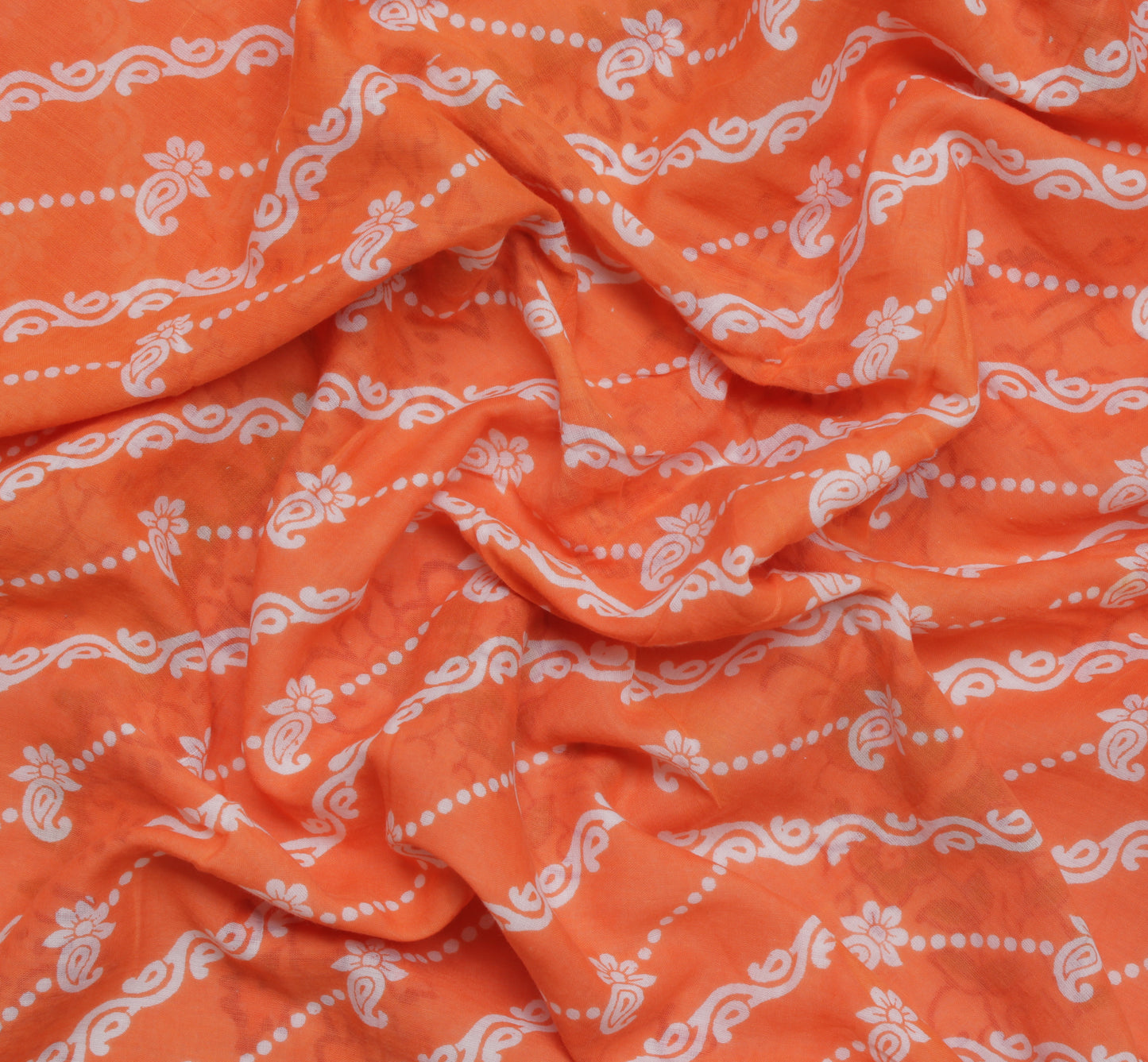 Sushila Vintage Orange Saree 100% Pure Cotton Printed Floral Soft Craft Fabric