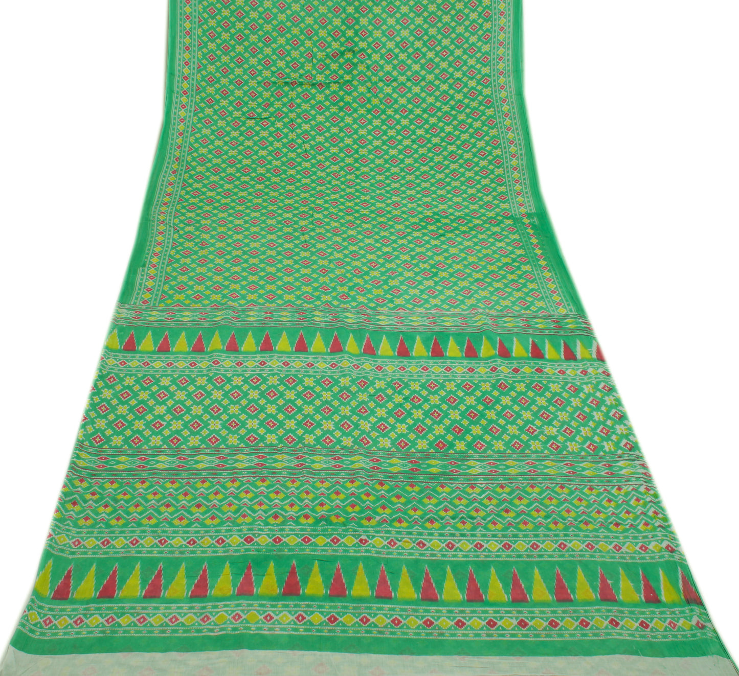 Sushila Vintage Green Saree 100% Pure Cotton Printed Abstract Sari Craft Fabric