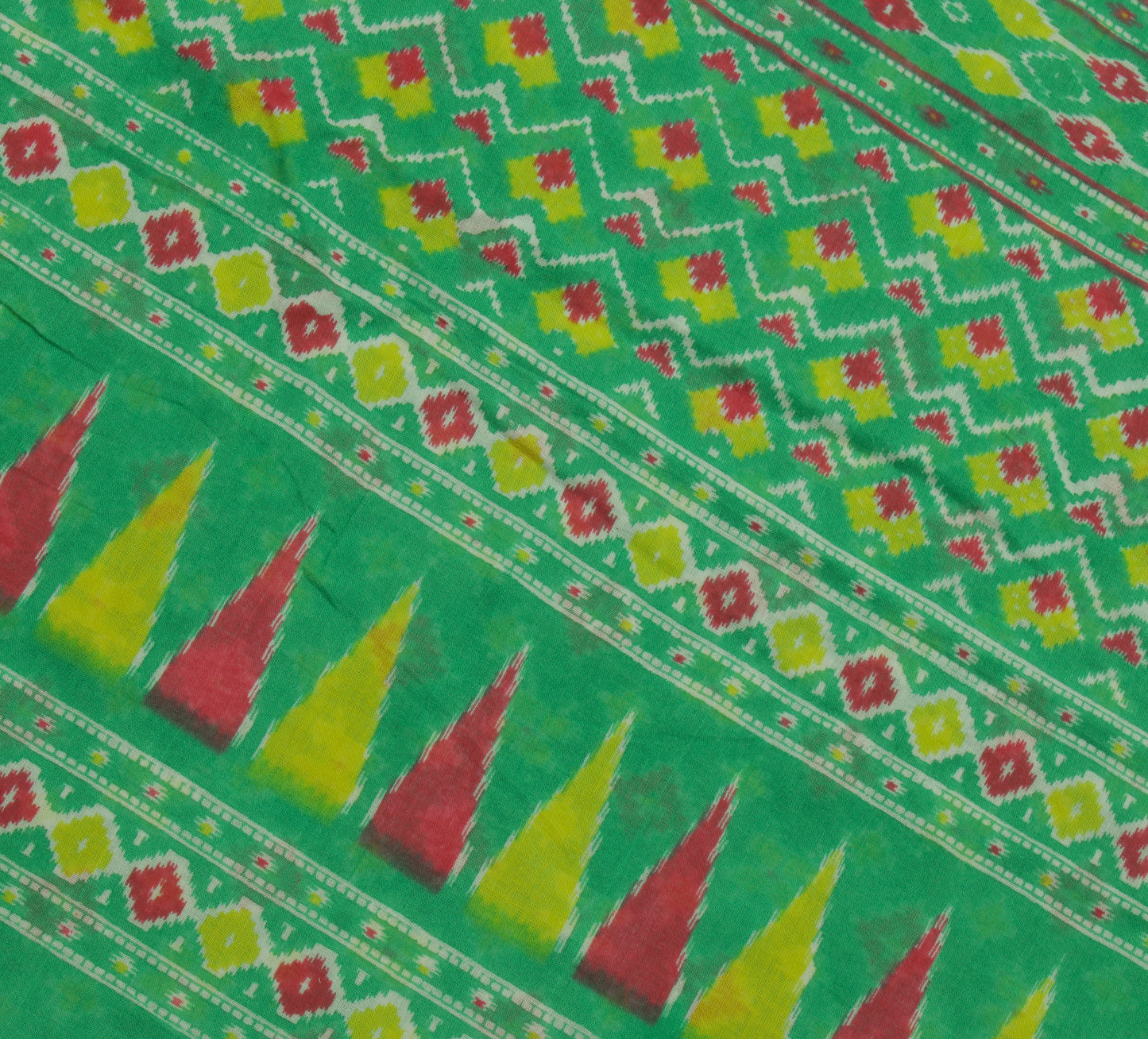 Sushila Vintage Green Saree 100% Pure Cotton Printed Abstract Sari Craft Fabric