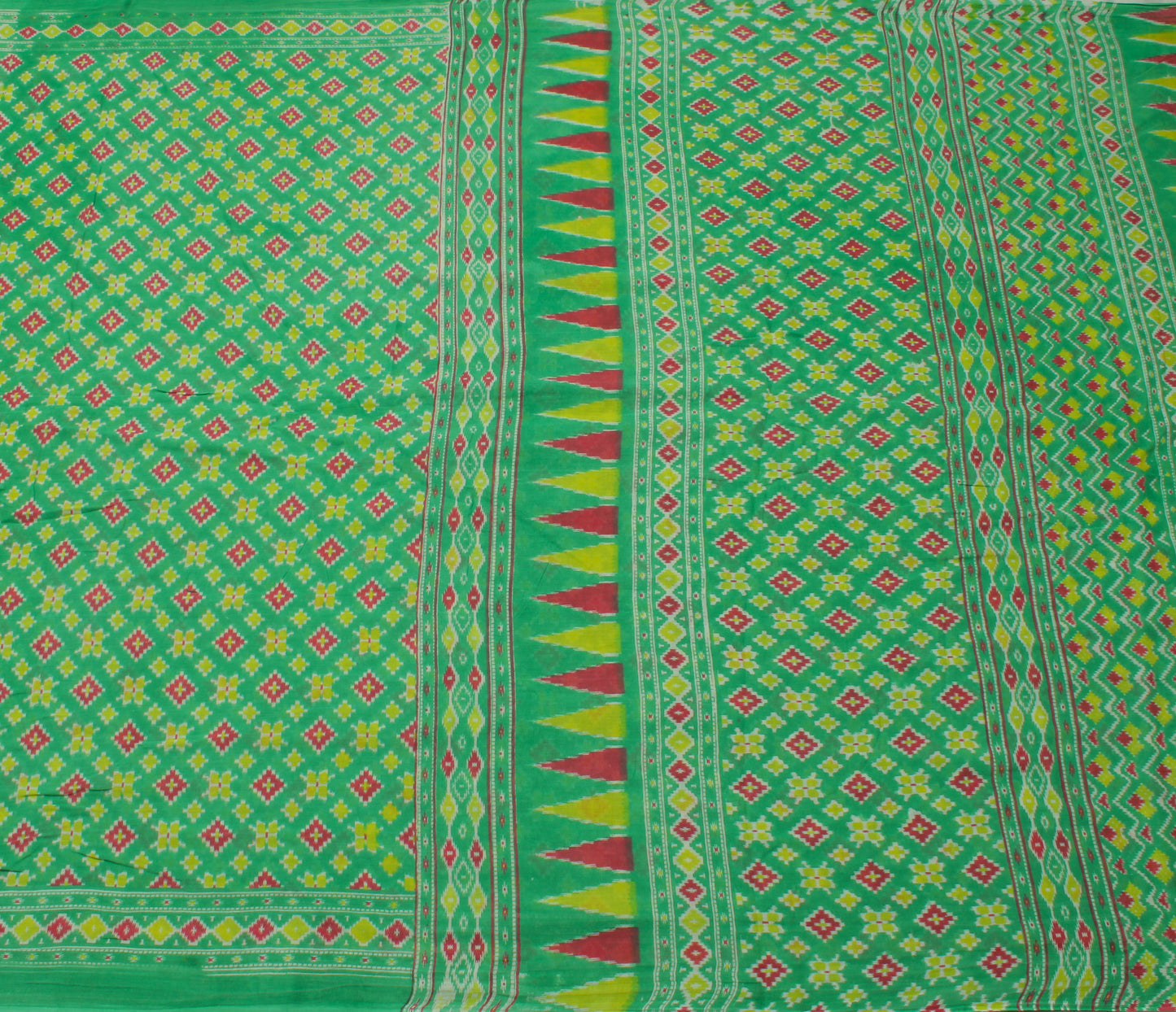 Sushila Vintage Green Saree 100% Pure Cotton Printed Abstract Sari Craft Fabric