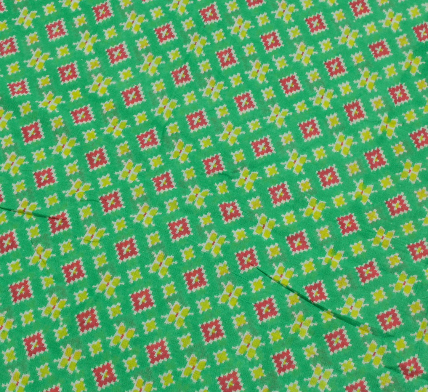 Sushila Vintage Green Saree 100% Pure Cotton Printed Abstract Sari Craft Fabric