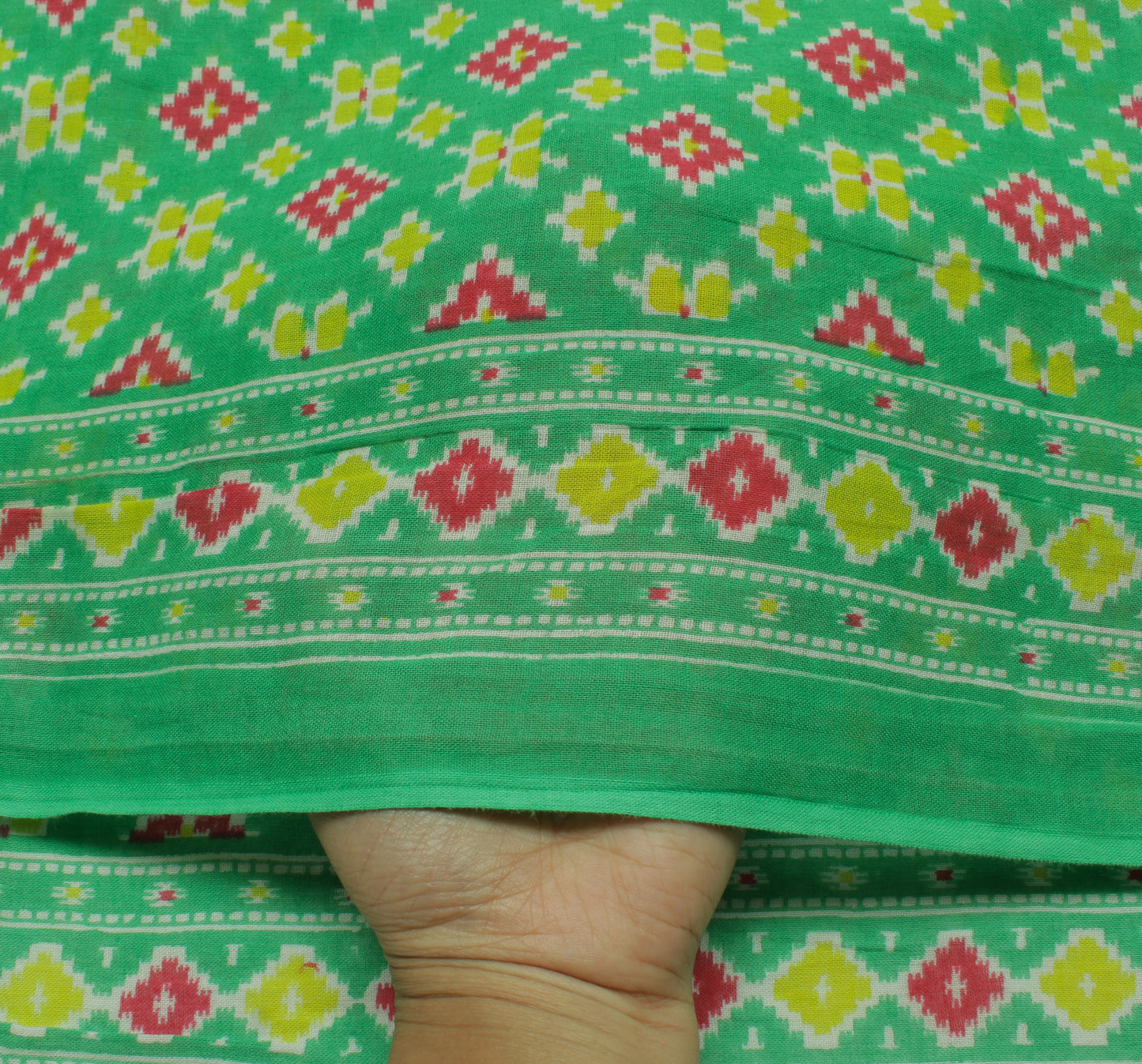 Sushila Vintage Green Saree 100% Pure Cotton Printed Abstract Sari Craft Fabric