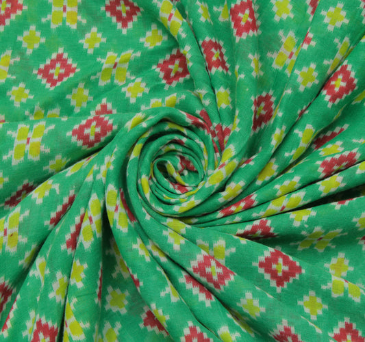 Sushila Vintage Green Saree 100% Pure Cotton Printed Abstract Sari Craft Fabric