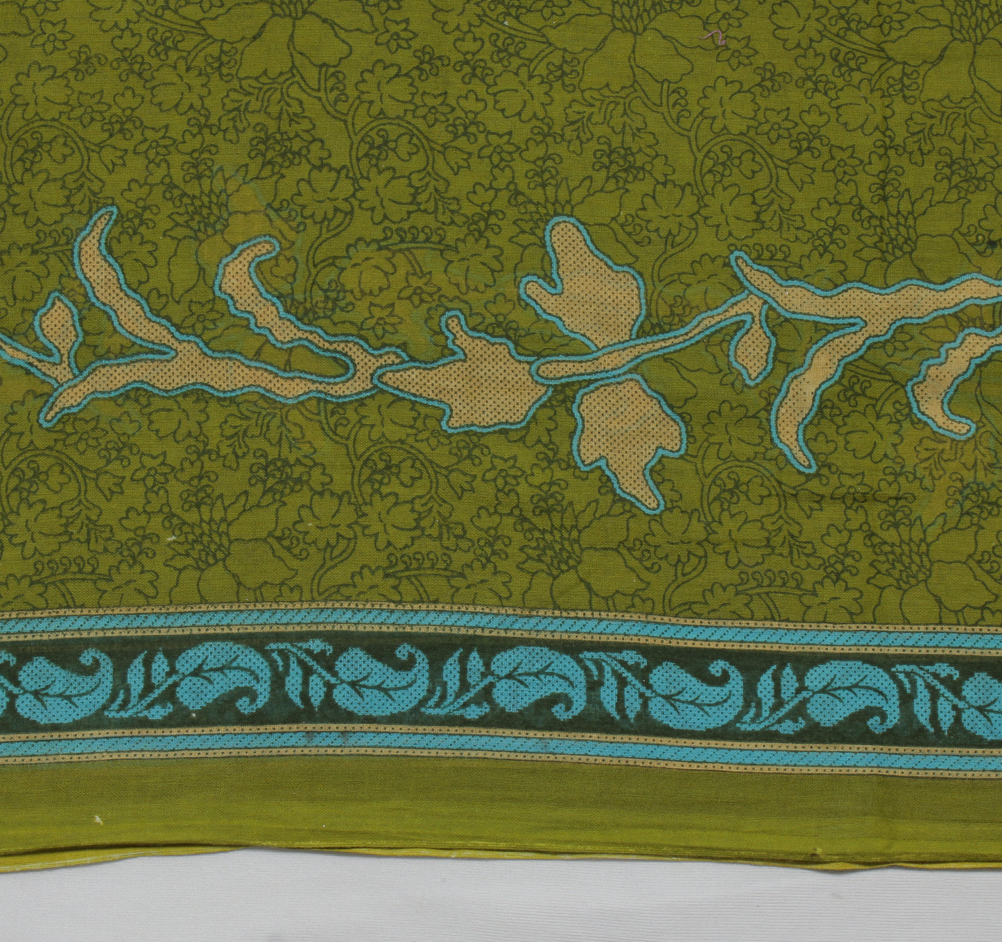 Sushila Vintage Green Saree 100% Pure Cotton Printed Floral Soft Craft Fabric