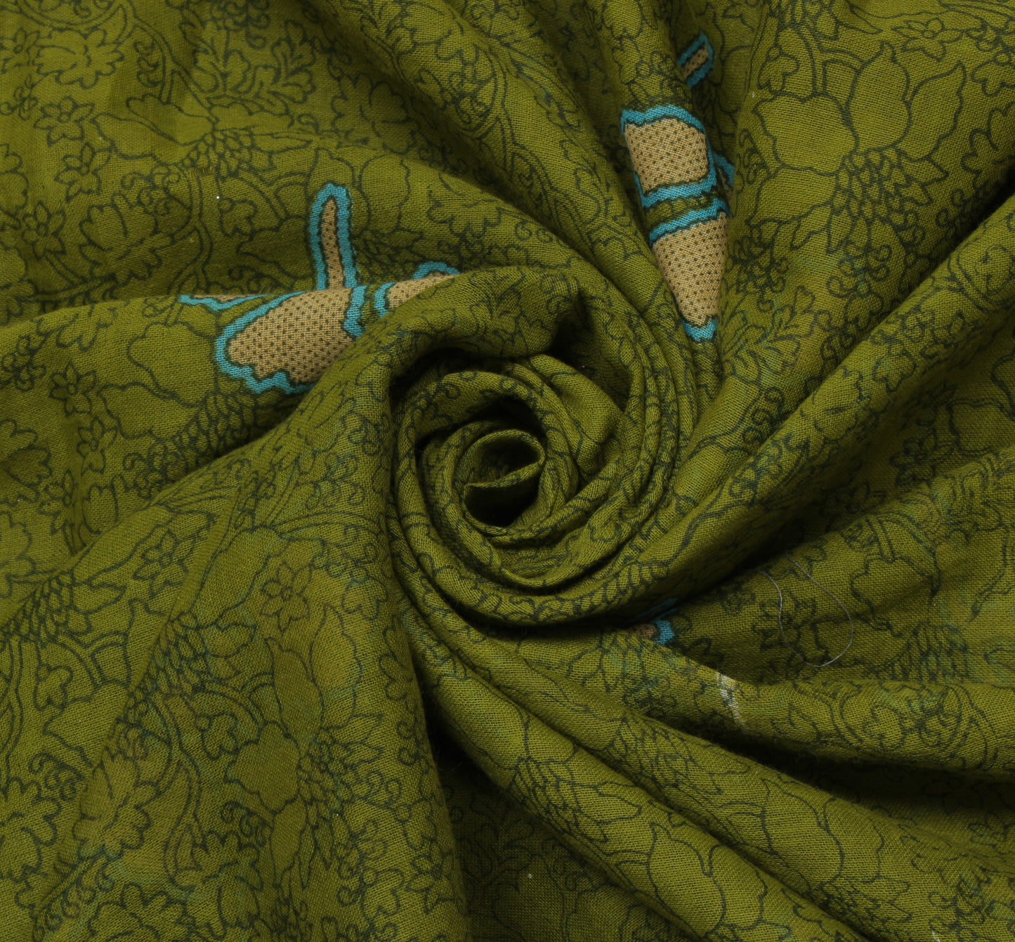 Sushila Vintage Green Saree 100% Pure Cotton Printed Floral Soft Craft Fabric