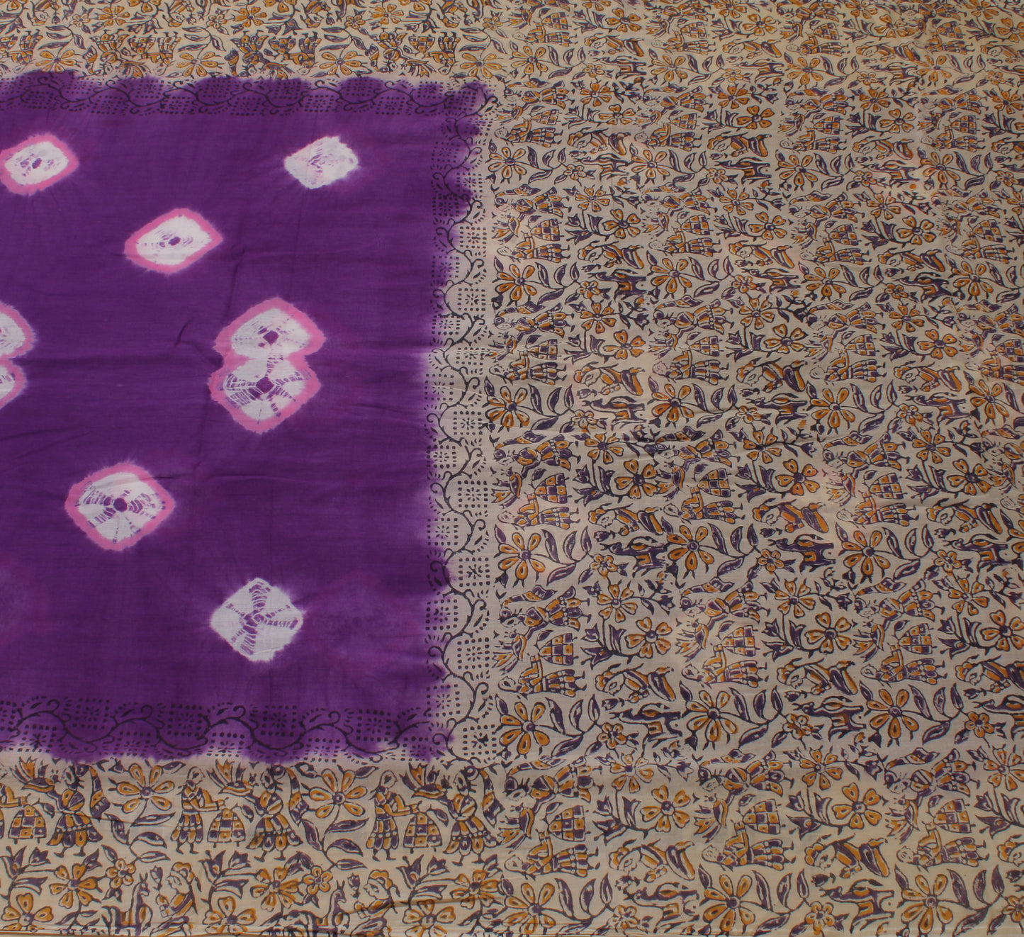 Sushila Vintage Purple Indian Saree 100% Pure Cotton Printed Soft Craft Fabric