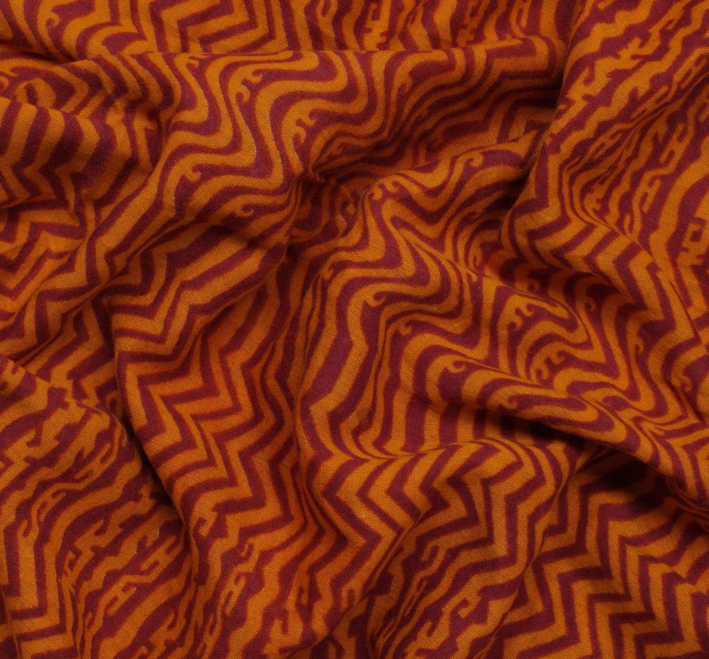 Sushila Vintage Mustard Sari 100% Pure Cotton Printed Zig-Zag Soft Craft Fabric