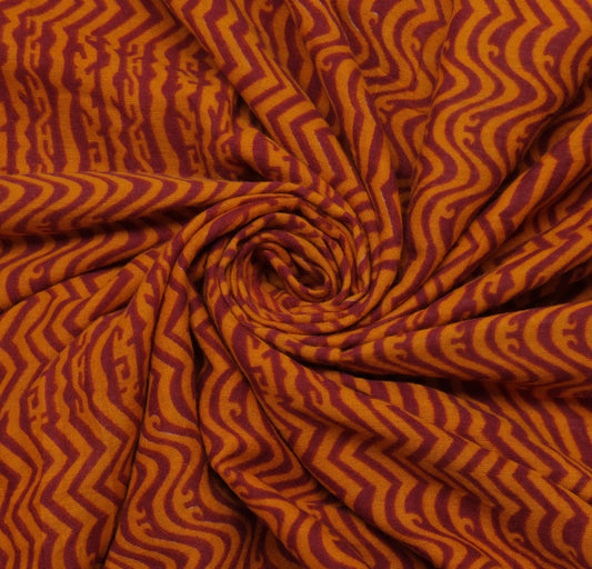 Sushila Vintage Mustard Sari 100% Pure Cotton Printed Zig-Zag Soft Craft Fabric