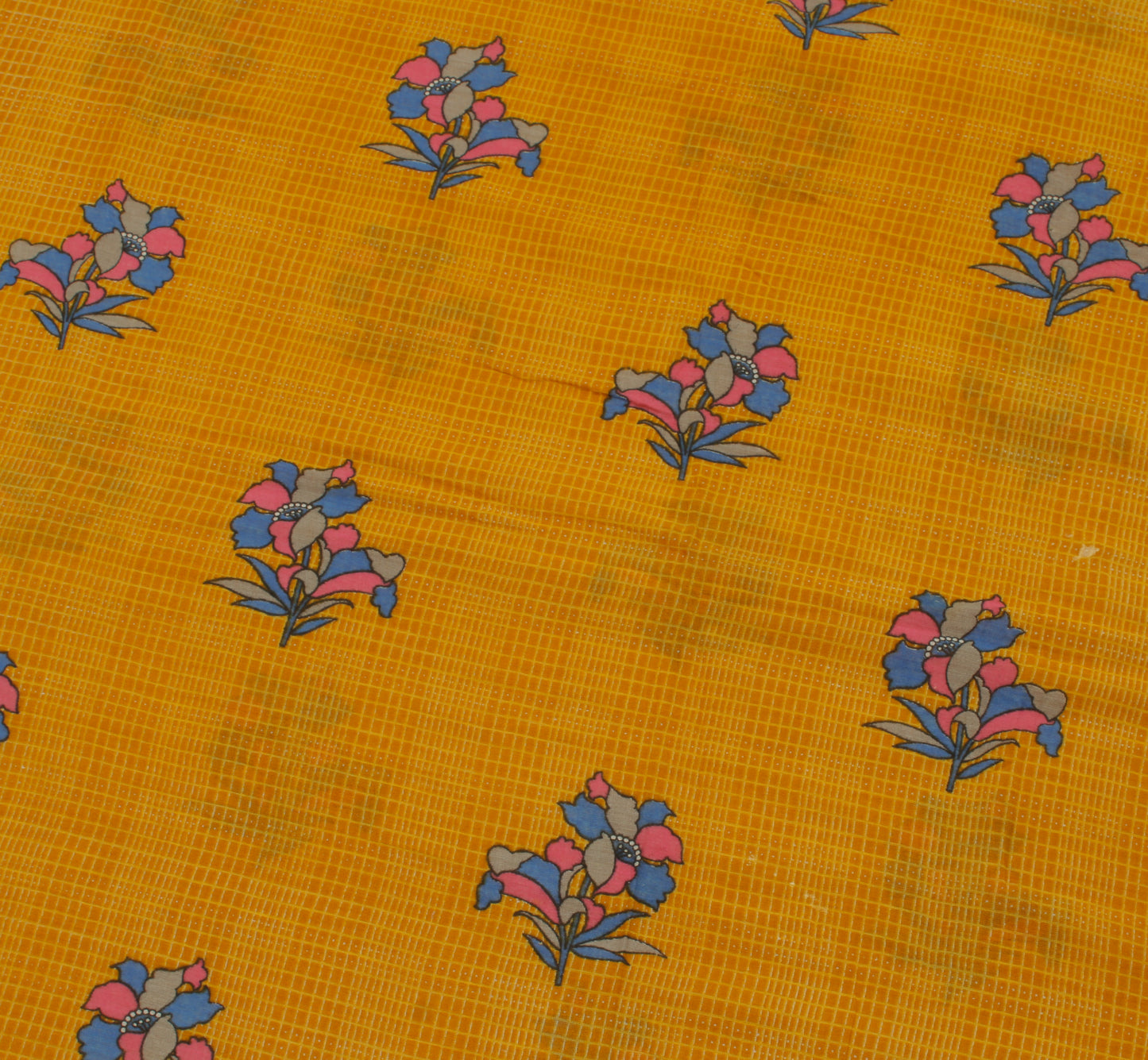 Sushila Vintage Mustard Saree 100% Pure Cotton Printed Floral Soft Craft Fabric