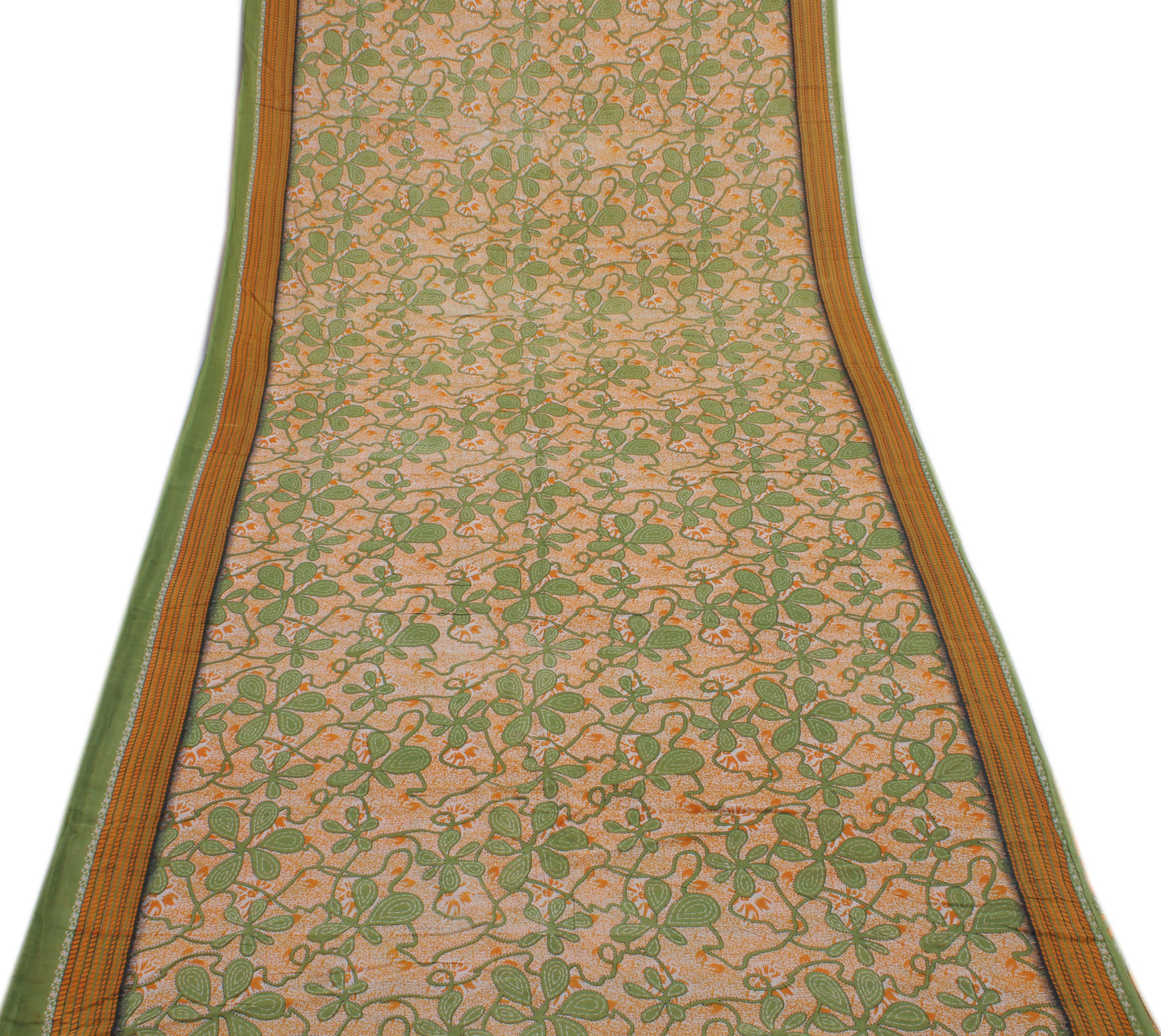 Sushila Vintage Cream Saree 100% Pure Cotton Printed Floral Soft Craft Fabric