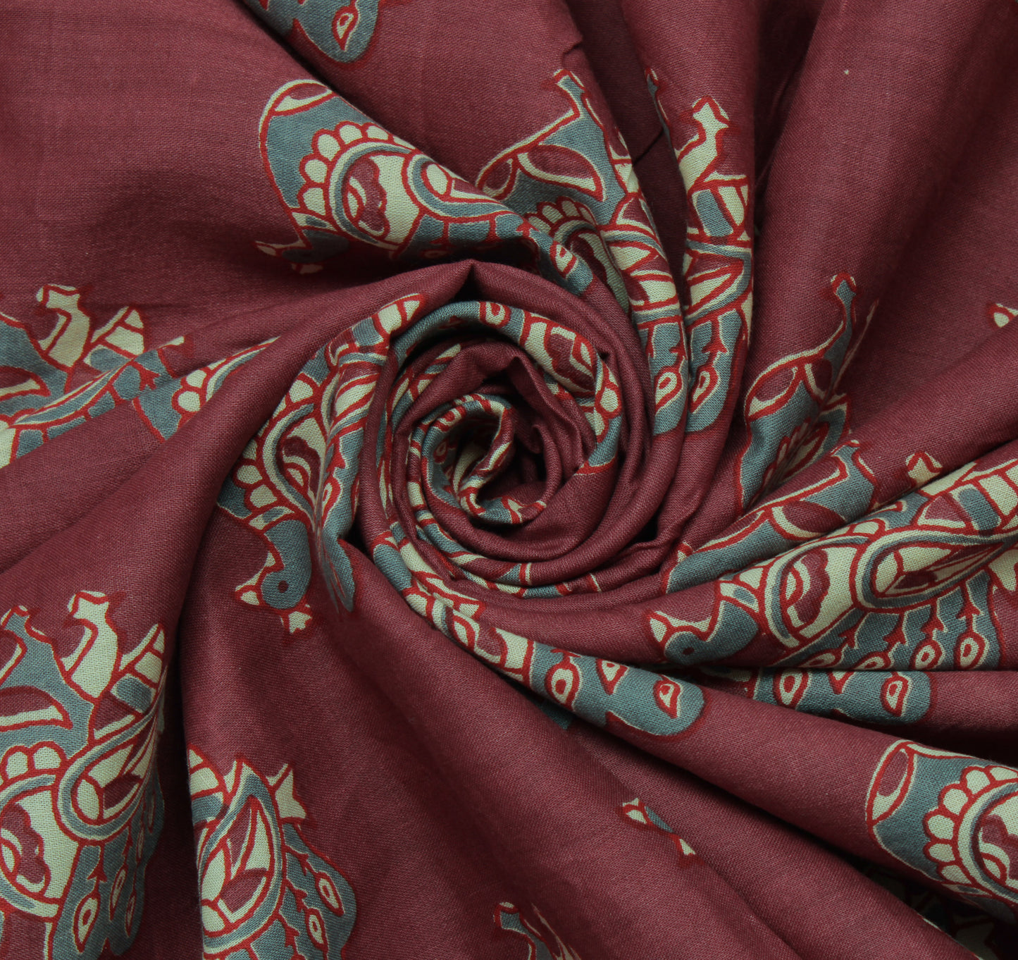 Sushila Vintage Garnet Saree 100% Pure Cotton Printed Peacock Soft Craft Fabric