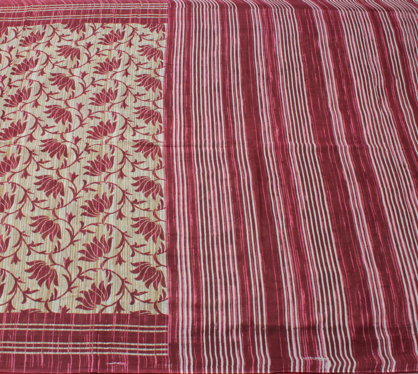 Sushila Vintage Cream Saree 100% Pure Cotton Printed Floral Soft Craft Fabric