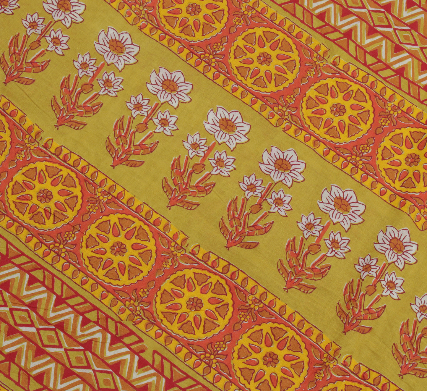 Sushila Vintage Indian Saree 100% Pure Cotton Printed Floral Soft Craft Fabric