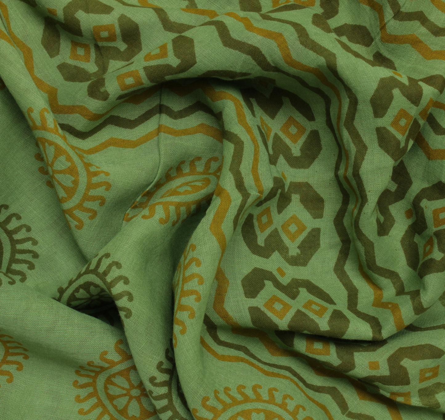 Sushila Vintage Green Saree 100% Pure Cotton Printed Floral Soft Craft Fabric