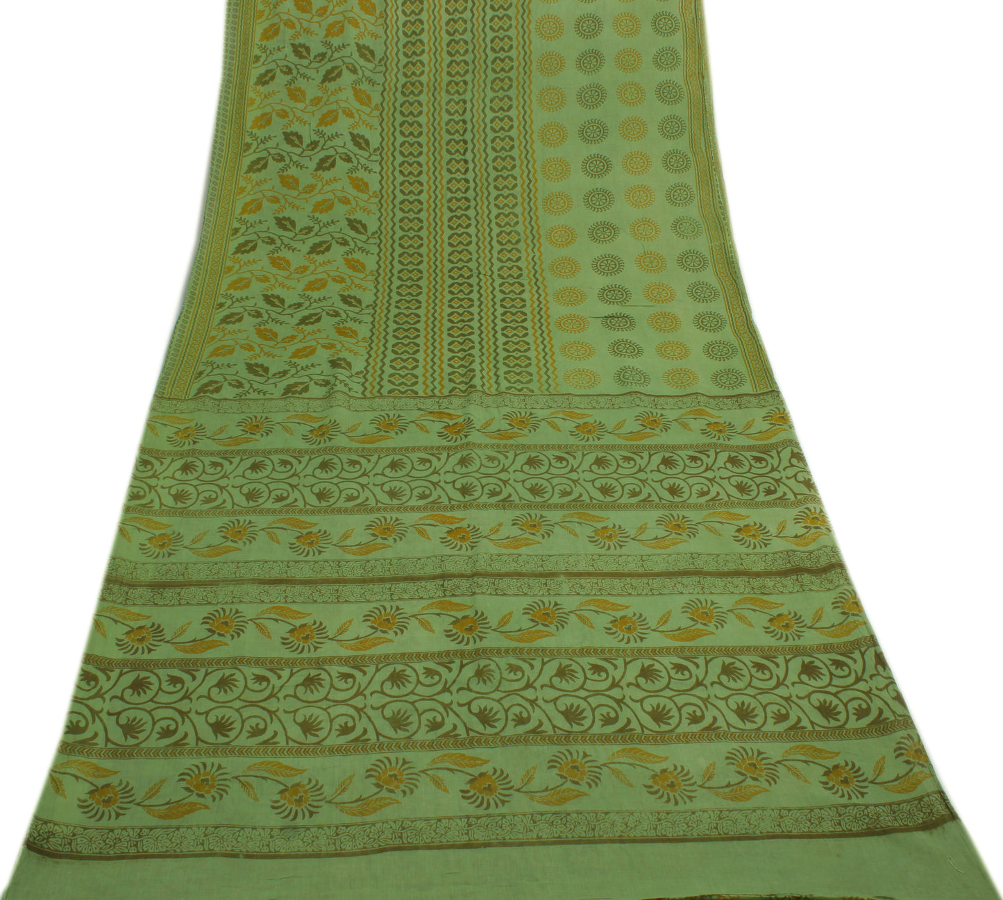 Sushila Vintage Green Saree 100% Pure Cotton Printed Floral Soft Craft Fabric