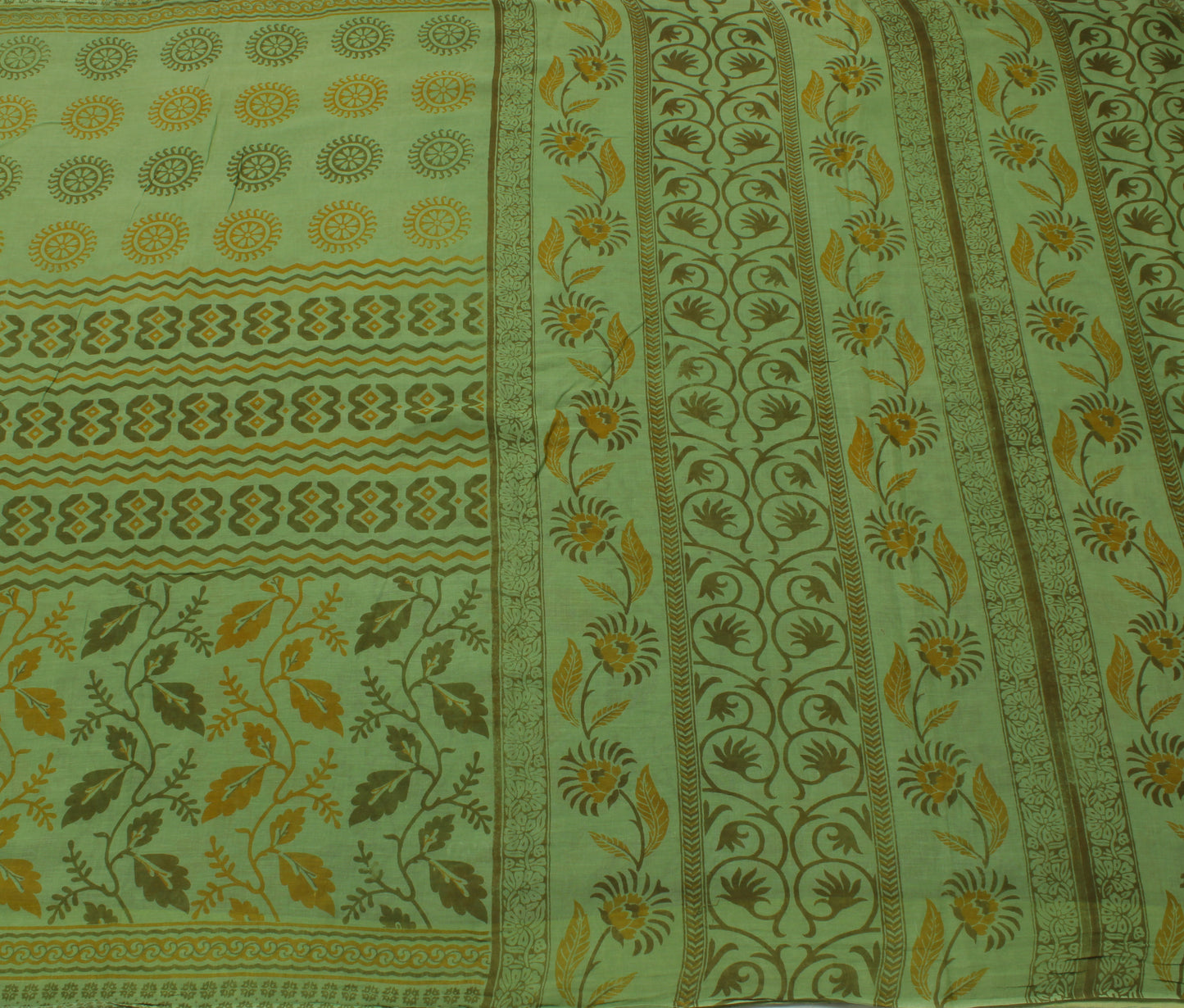 Sushila Vintage Green Saree 100% Pure Cotton Printed Floral Soft Craft Fabric