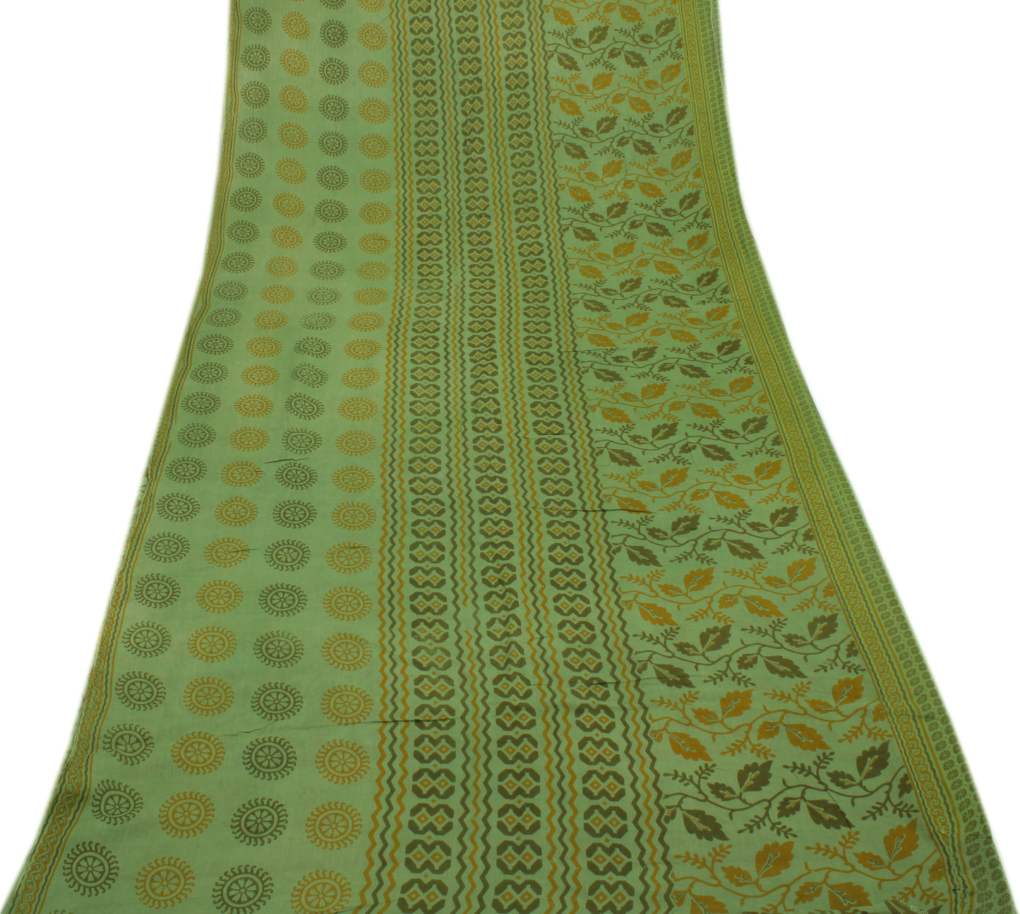 Sushila Vintage Green Saree 100% Pure Cotton Printed Floral Soft Craft Fabric