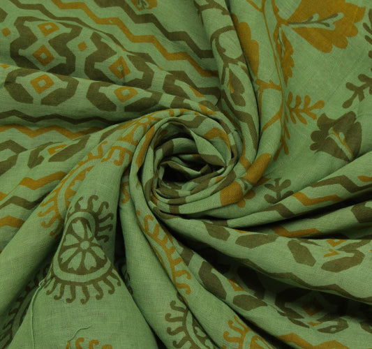 Sushila Vintage Green Saree 100% Pure Cotton Printed Floral Soft Craft Fabric