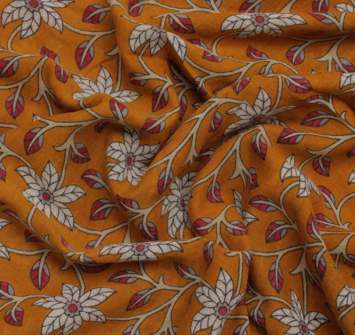 Sushila Vintage Mustard Saree 100% Pure Cotton Printed Floral Soft Craft Fabric