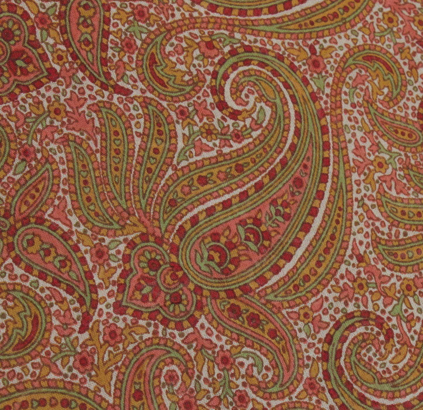 Sushila Vintage Cream Saree 100% Pure Cotton Printed Paisley Soft Craft Fabric