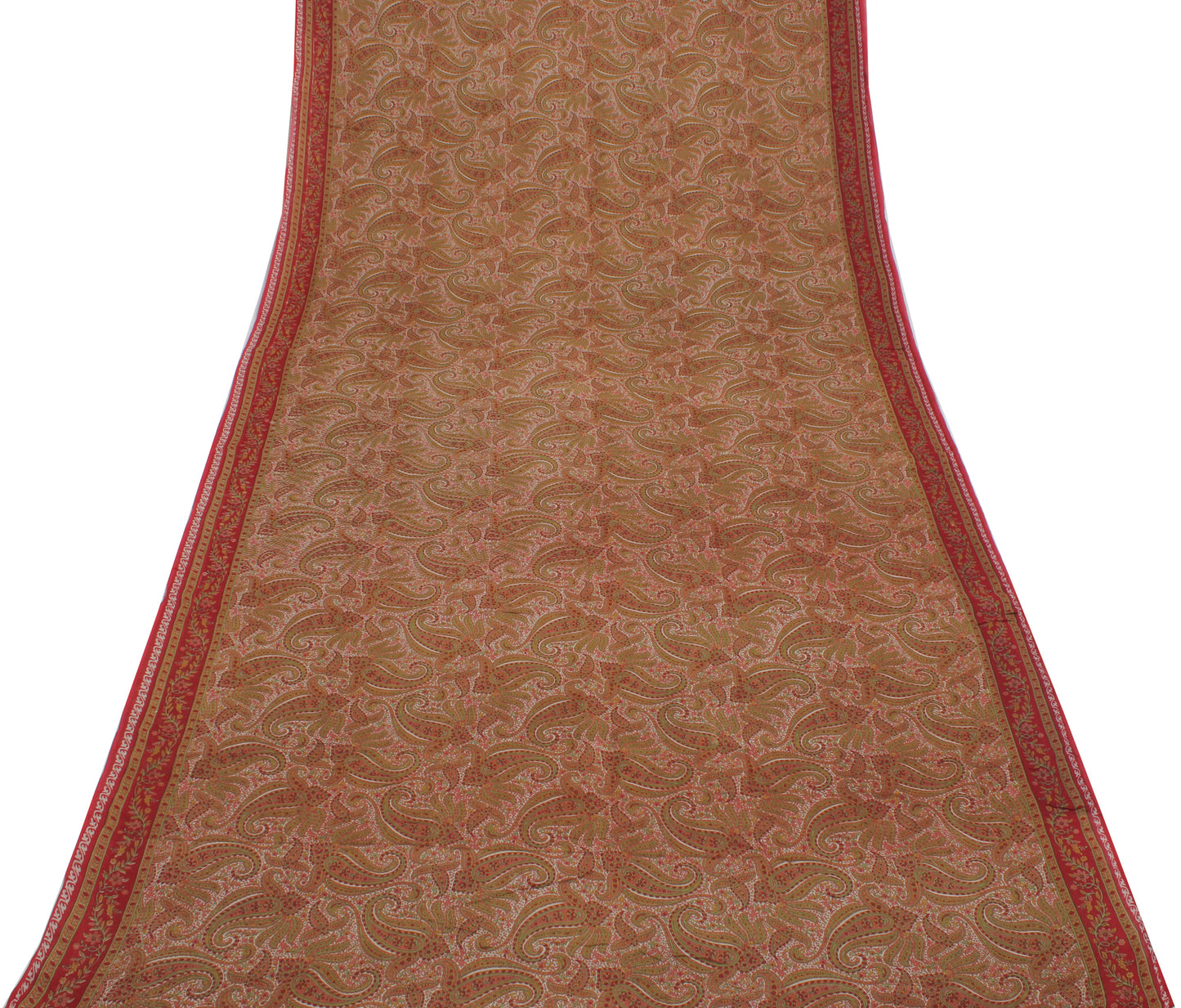 Sushila Vintage Cream Saree 100% Pure Cotton Printed Paisley Soft Craft Fabric