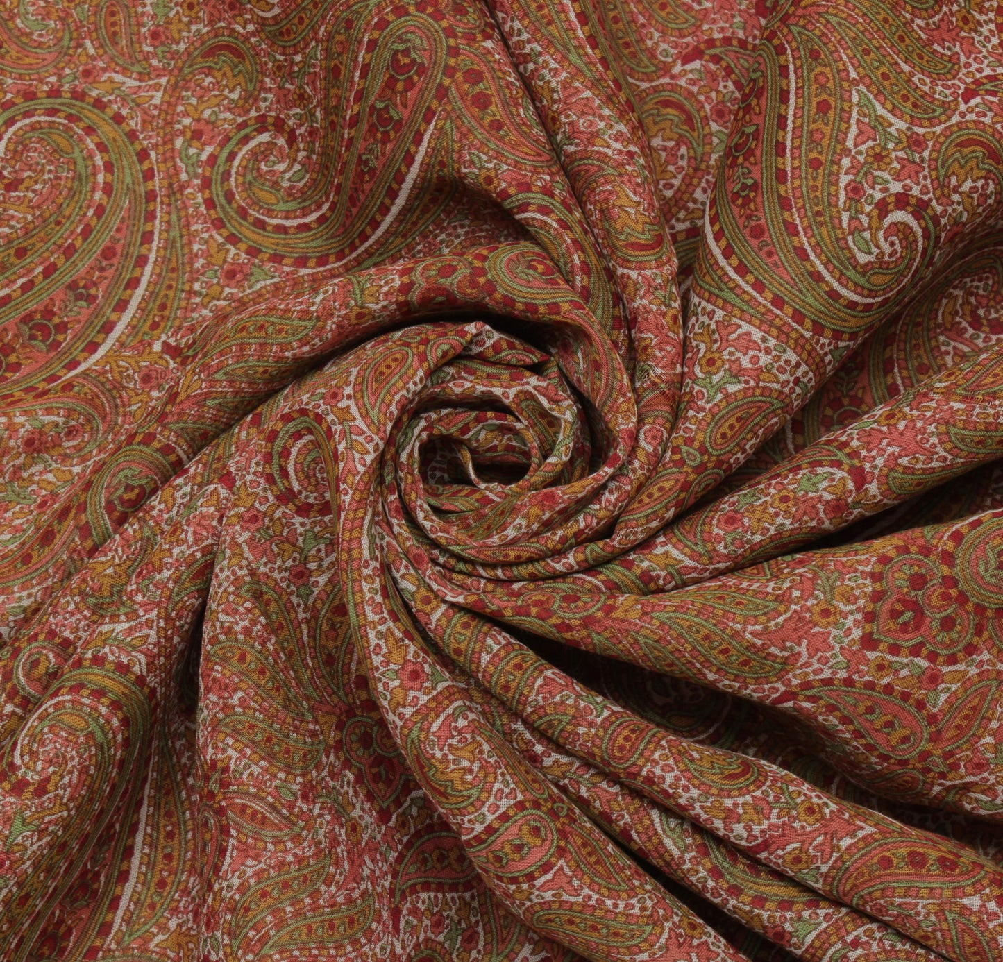 Sushila Vintage Cream Saree 100% Pure Cotton Printed Paisley Soft Craft Fabric