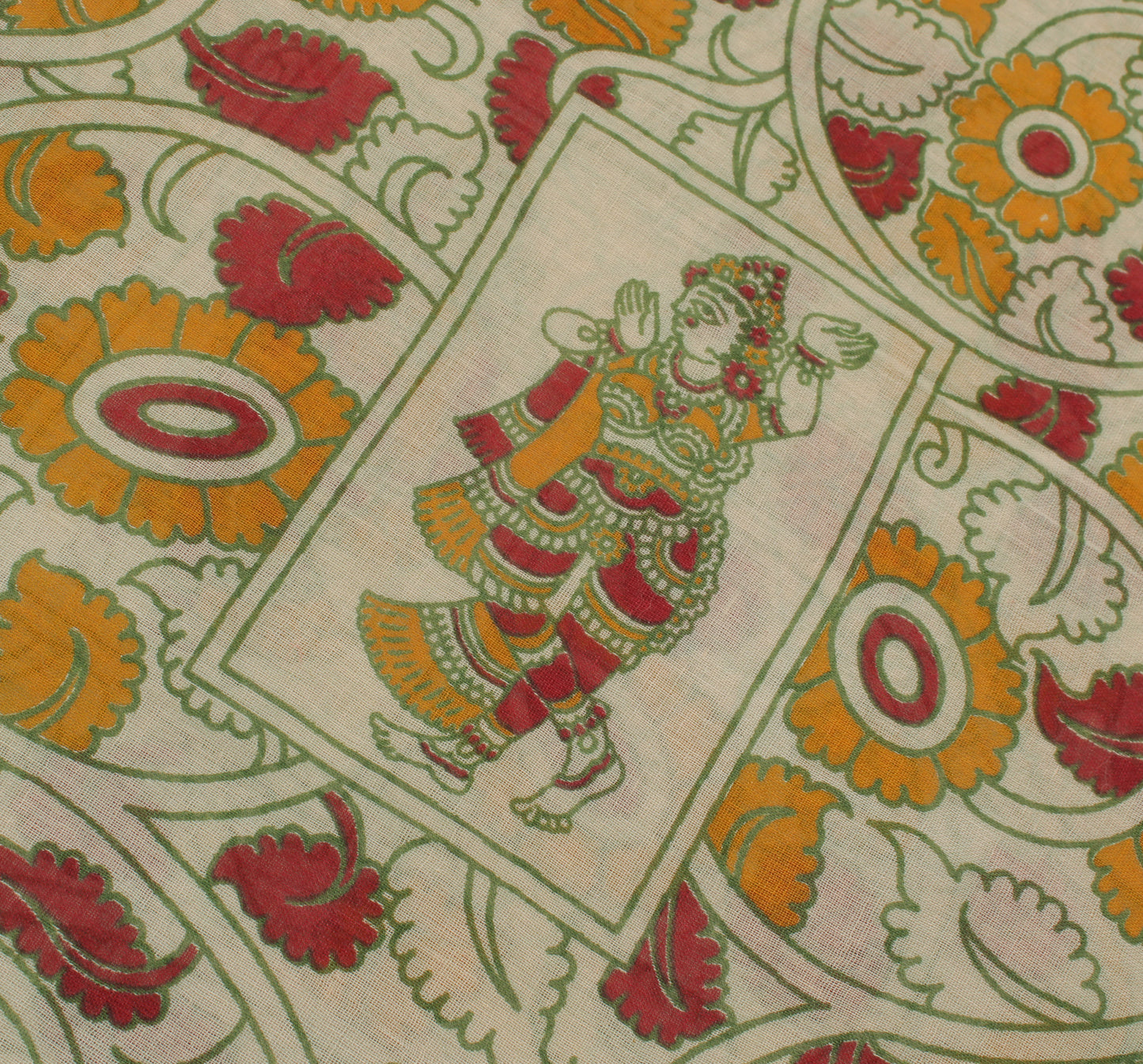 Sushila Vintage Cream Saree 100% Pure Cotton Kalamkari Printed  Craft Fabric