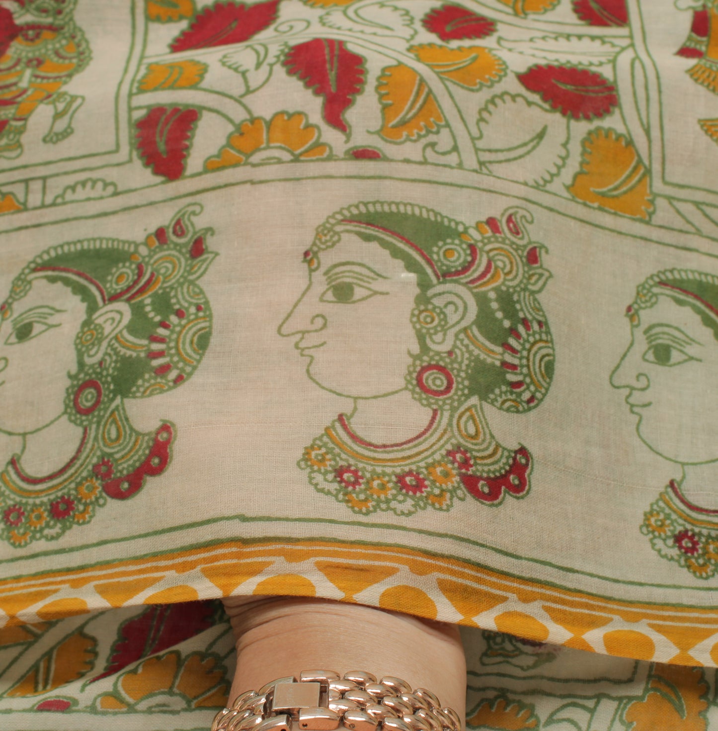 Sushila Vintage Cream Saree 100% Pure Cotton Kalamkari Printed  Craft Fabric