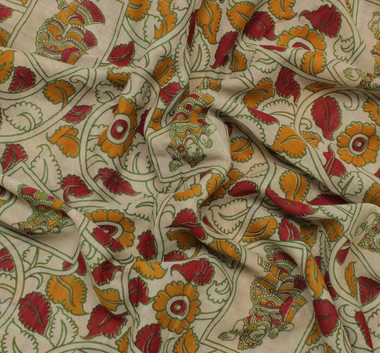 Sushila Vintage Cream Saree 100% Pure Cotton Kalamkari Printed  Craft Fabric