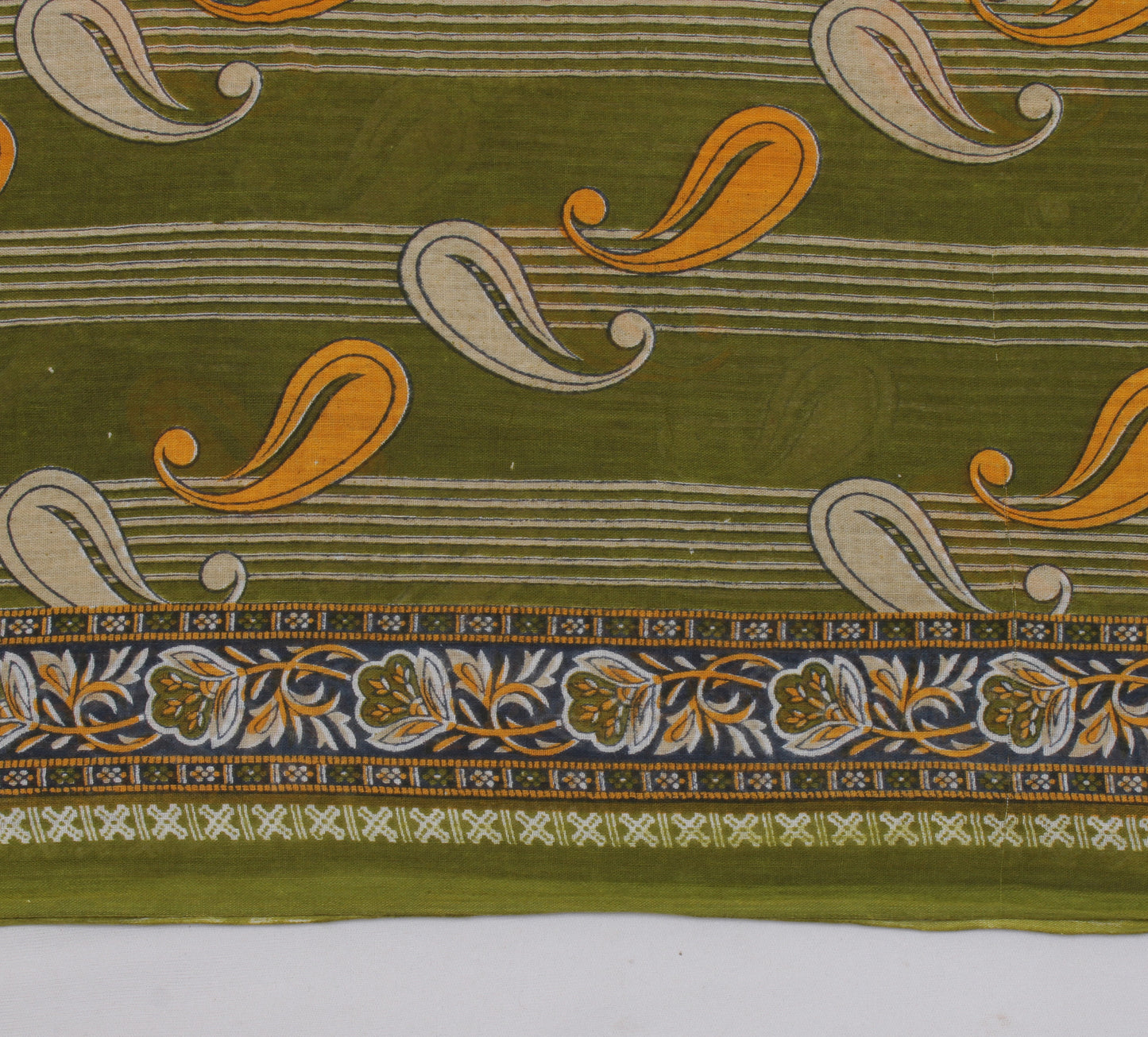 Sushila Vintage Green Saree 100% Pure Cotton Printed Paisley Soft Craft Fabric