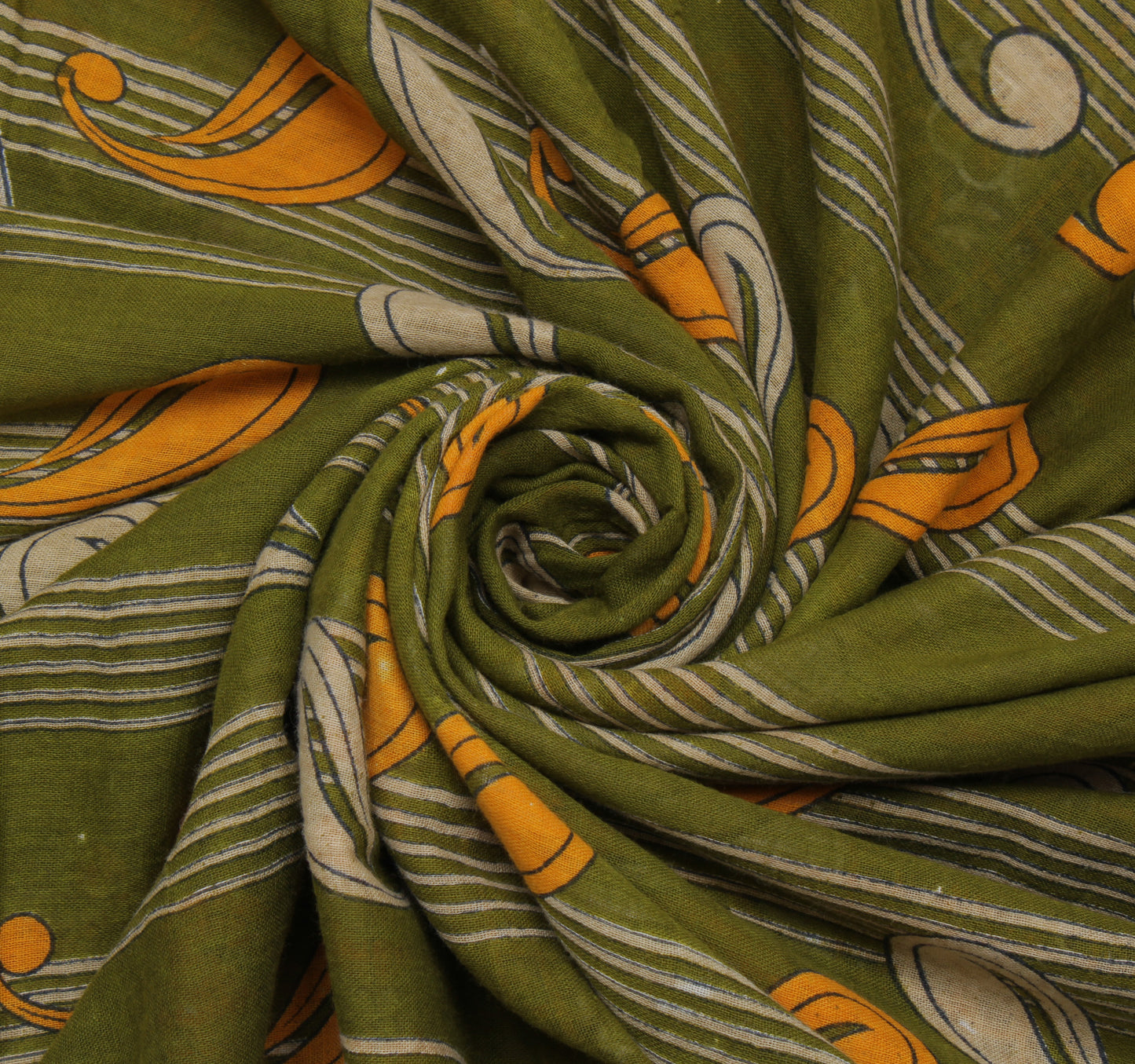 Sushila Vintage Green Saree 100% Pure Cotton Printed Paisley Soft Craft Fabric