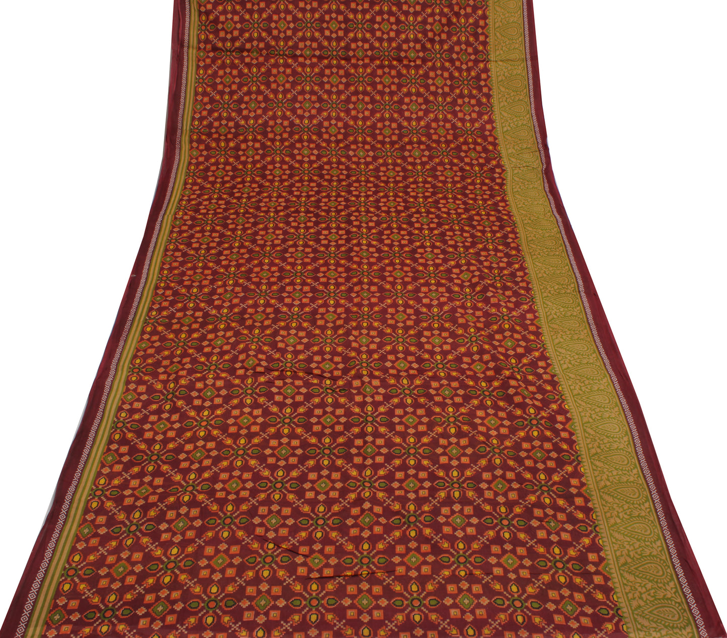 Sushila Vintage Maroon Indian Saree 100% Pure Cotton Printed 5 Yard Craft Fabric