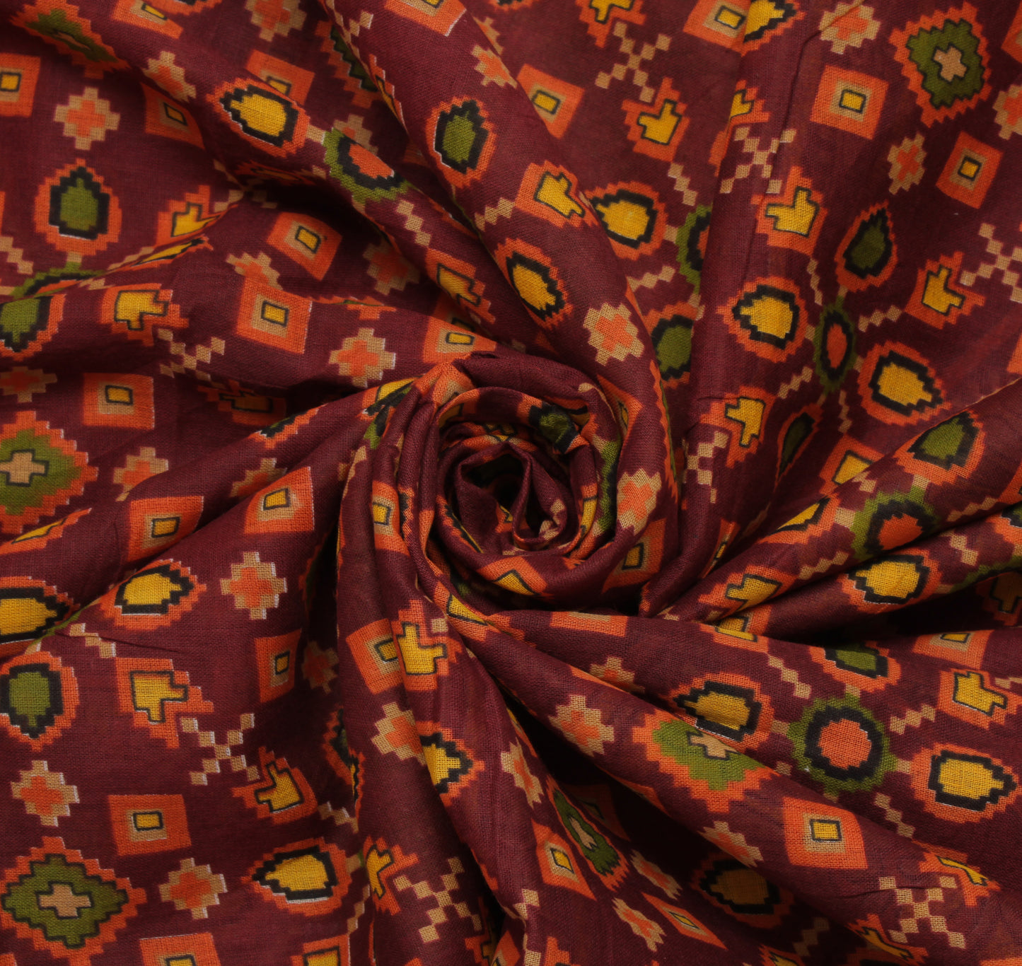 Sushila Vintage Maroon Indian Saree 100% Pure Cotton Printed 5 Yard Craft Fabric