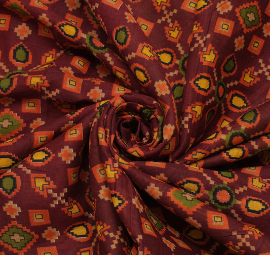 Sushila Vintage Maroon Indian Saree 100% Pure Cotton Printed 5 Yard Craft Fabric