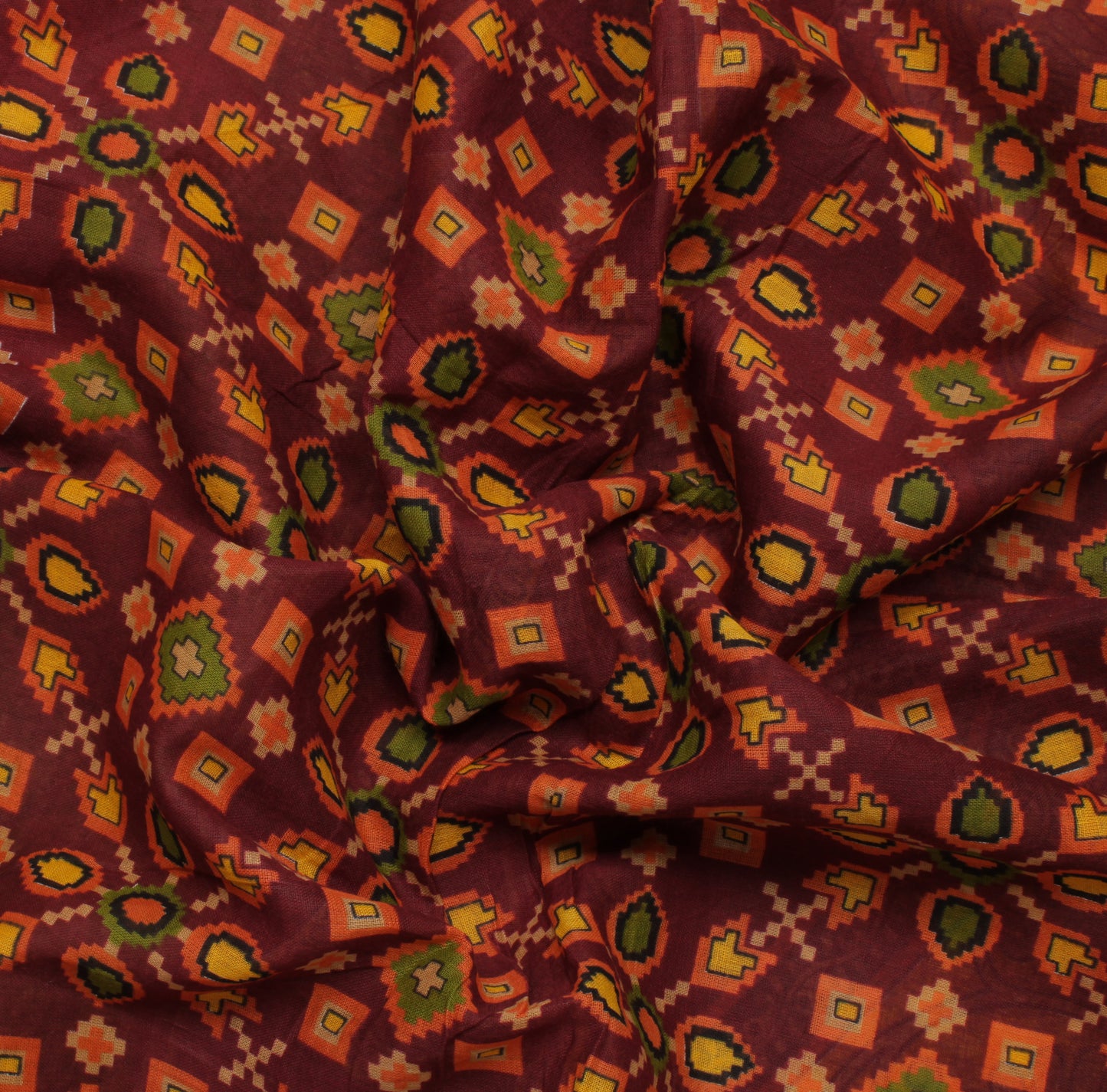 Sushila Vintage Maroon Indian Saree 100% Pure Cotton Printed 5 Yard Craft Fabric