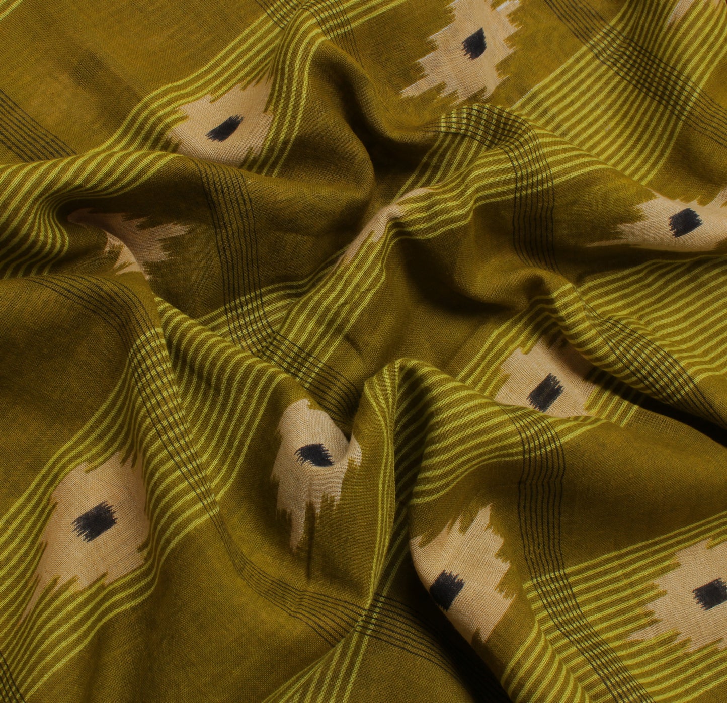 Sushila Vintage Green Saree 100% Pure Cotton Printed Check Soft Craft Fabric