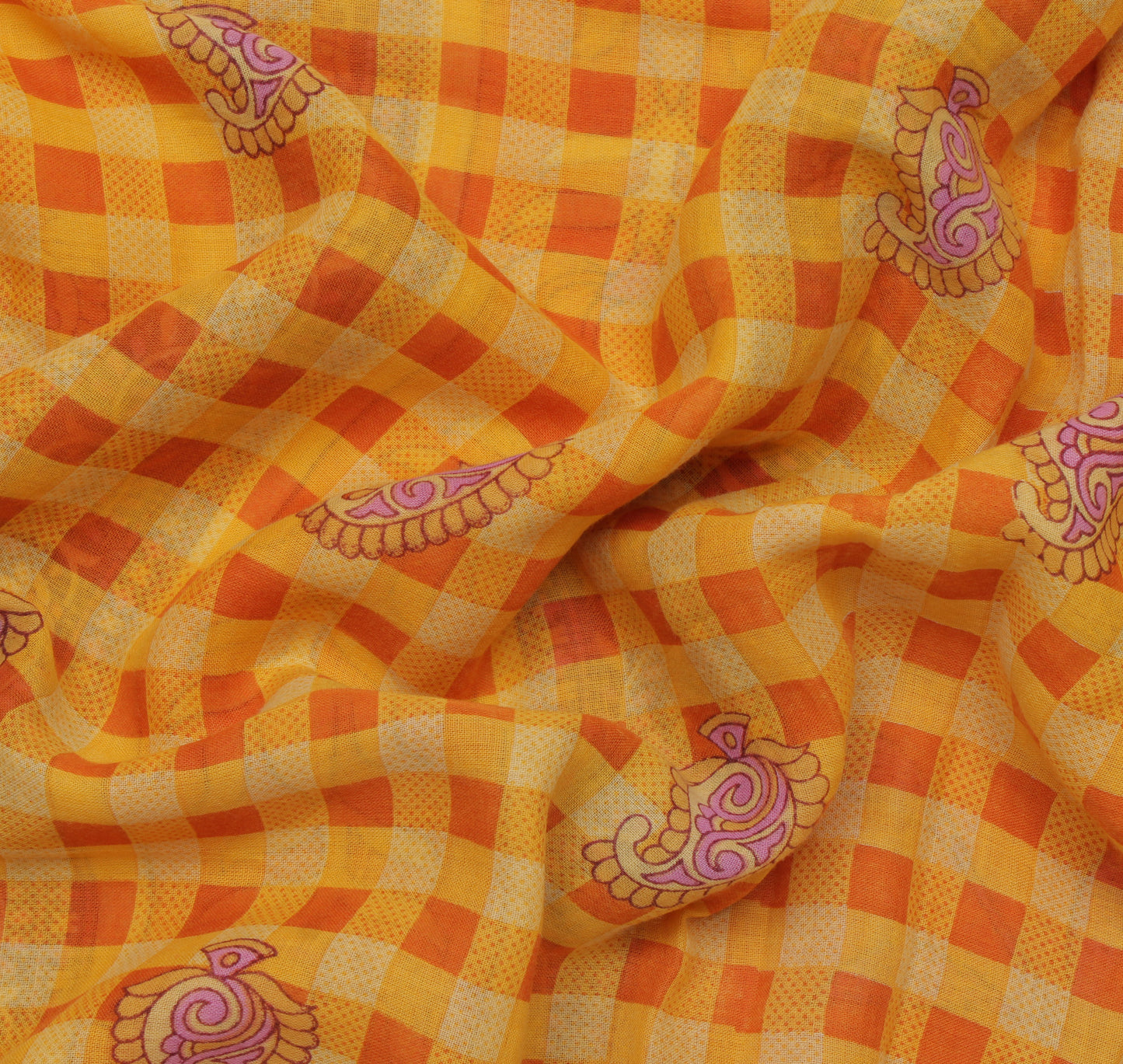 Sushila Vintage Yellow Saree 100% Pure Cotton Printed Floral Soft Craft Fabric