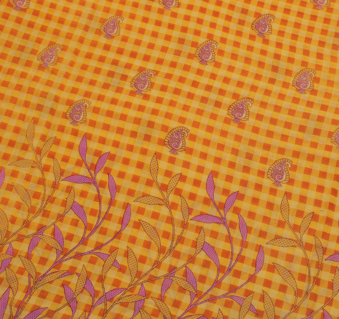 Sushila Vintage Yellow Saree 100% Pure Cotton Printed Floral Soft Craft Fabric